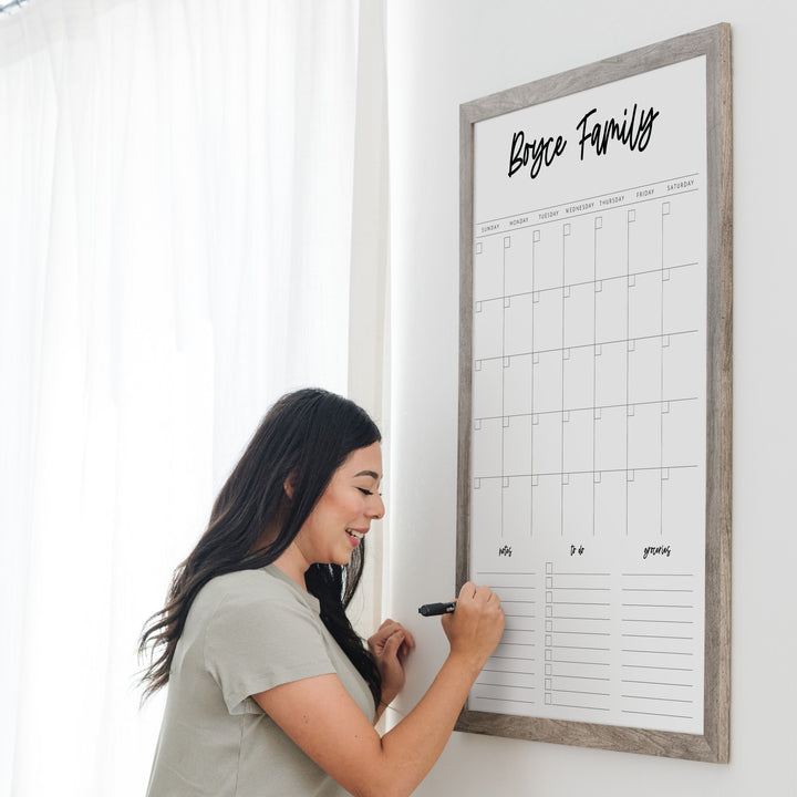 Monthly Framed Whiteboard Calendar + 3 sections | Vertical Monica