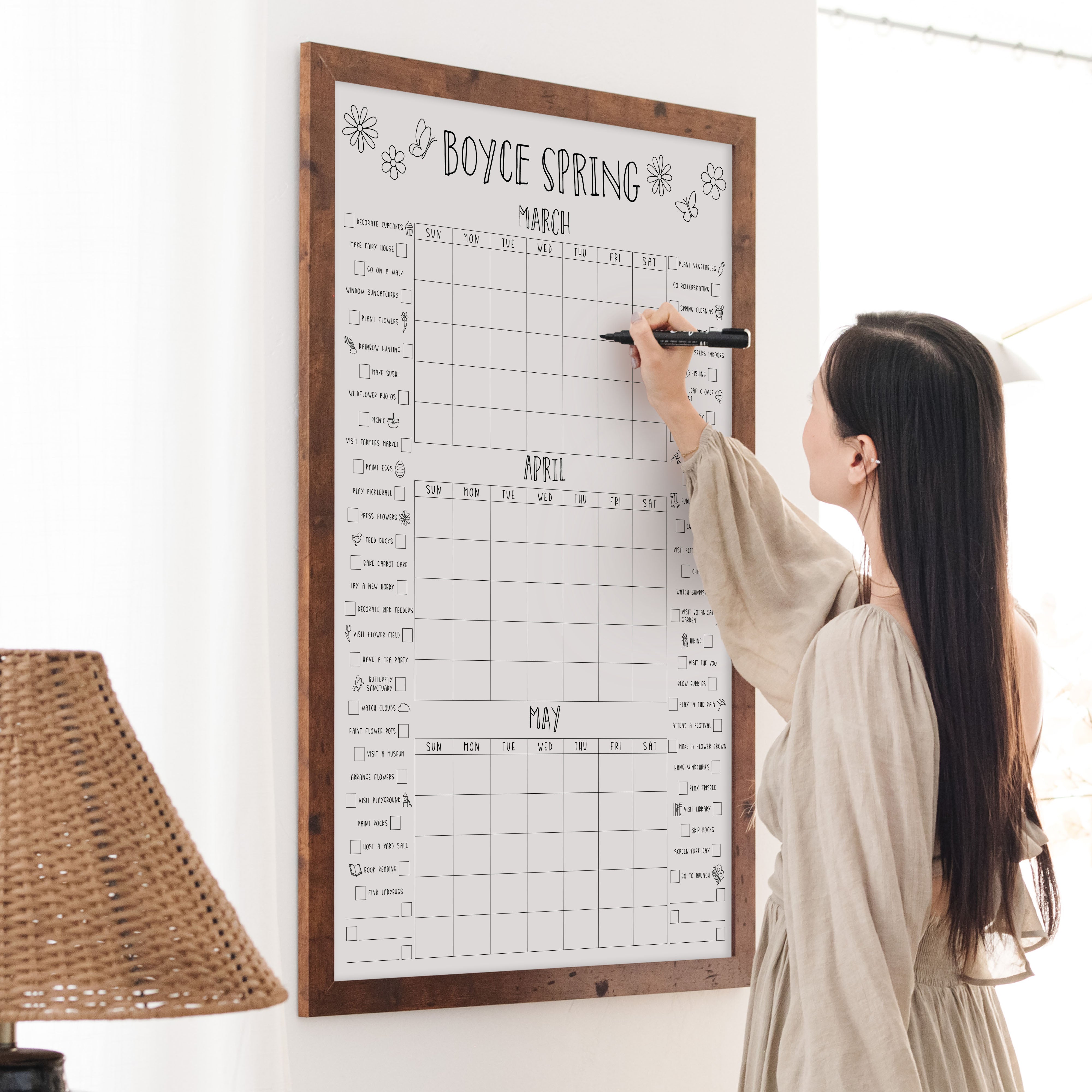 Framed 3-Month Calendar Spring Bucket List  | Vertical