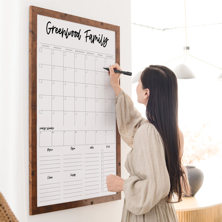 Week & Month Combo Framed Whiteboard + 6 sections | Vertical Monica