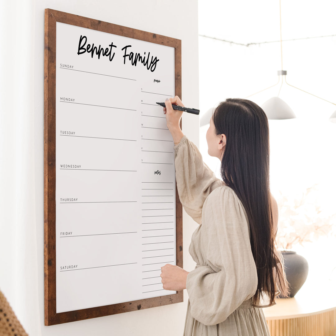 Weekly Framed Whiteboard Calendar + 2 sections | Vertical Monica