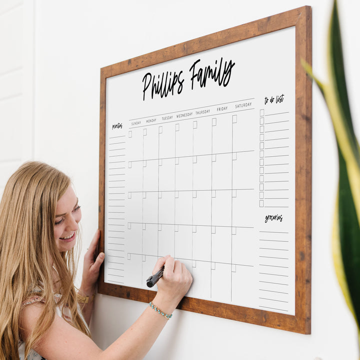 Monthly Framed Whiteboard Calendar + 3 sections | Horizontal Monica