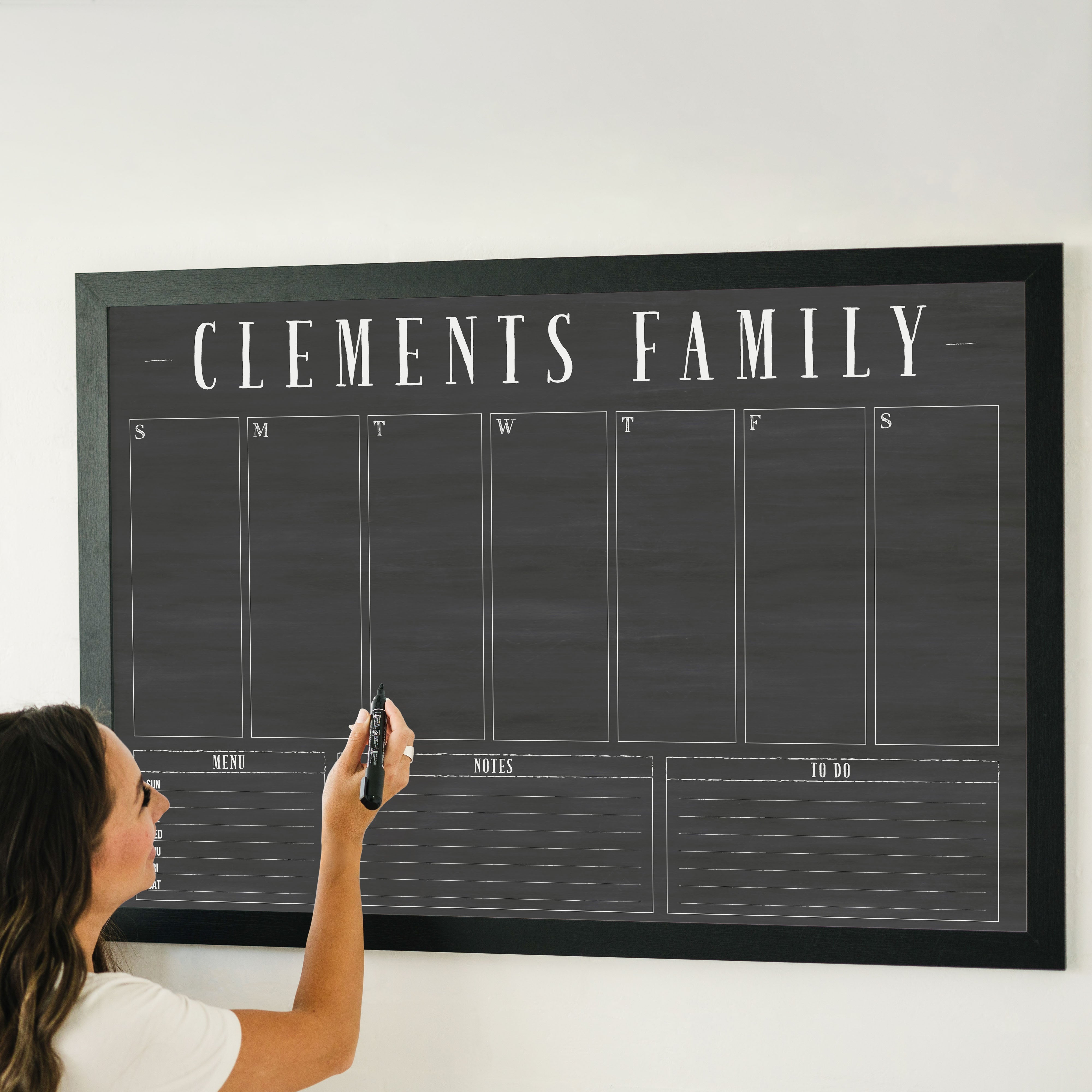 Weekly Framed Chalkboard Calendar + 3 sections | Horizontal Swanson