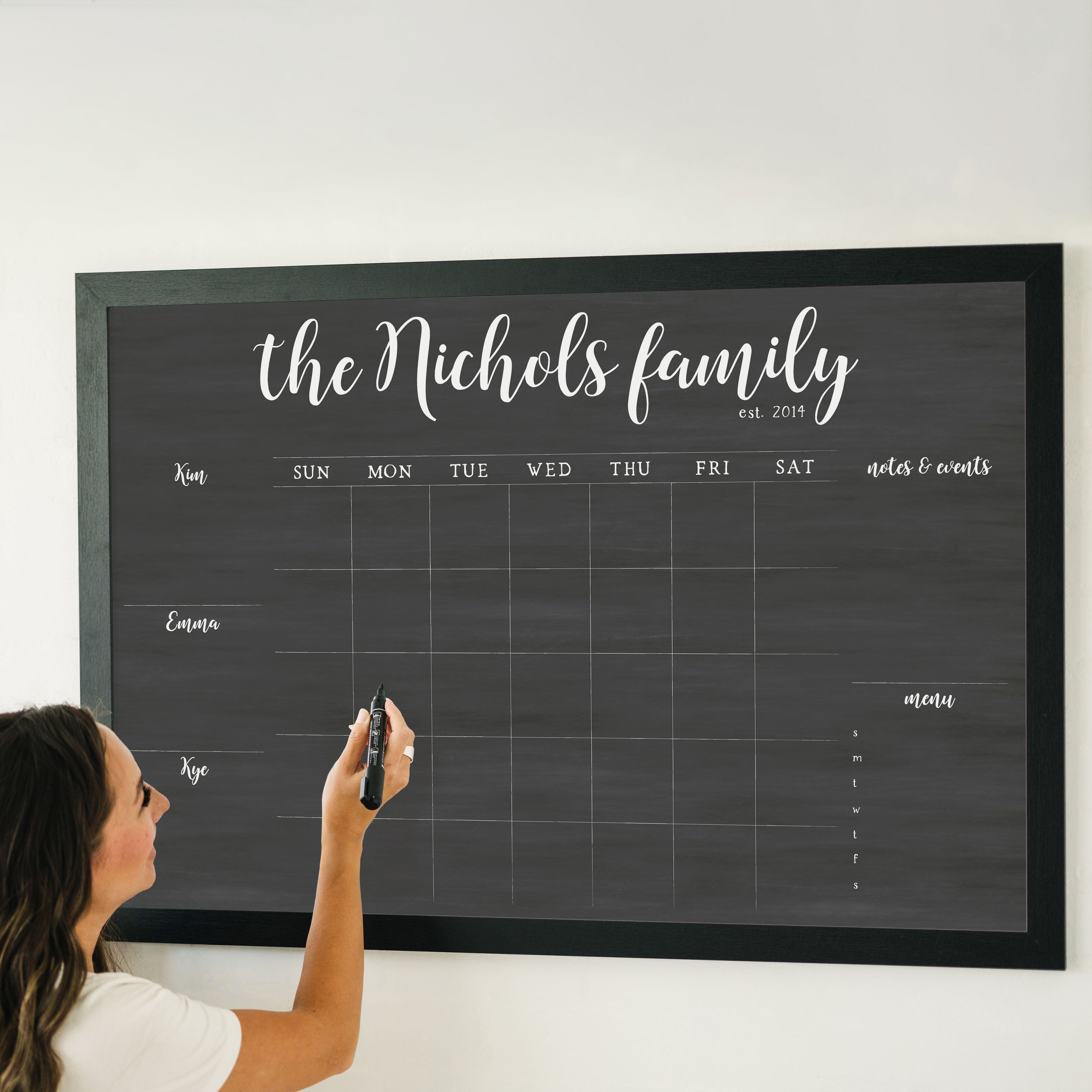 Monthly Framed Chalkboard Calendar + 5 sections | Horizontal Perkins