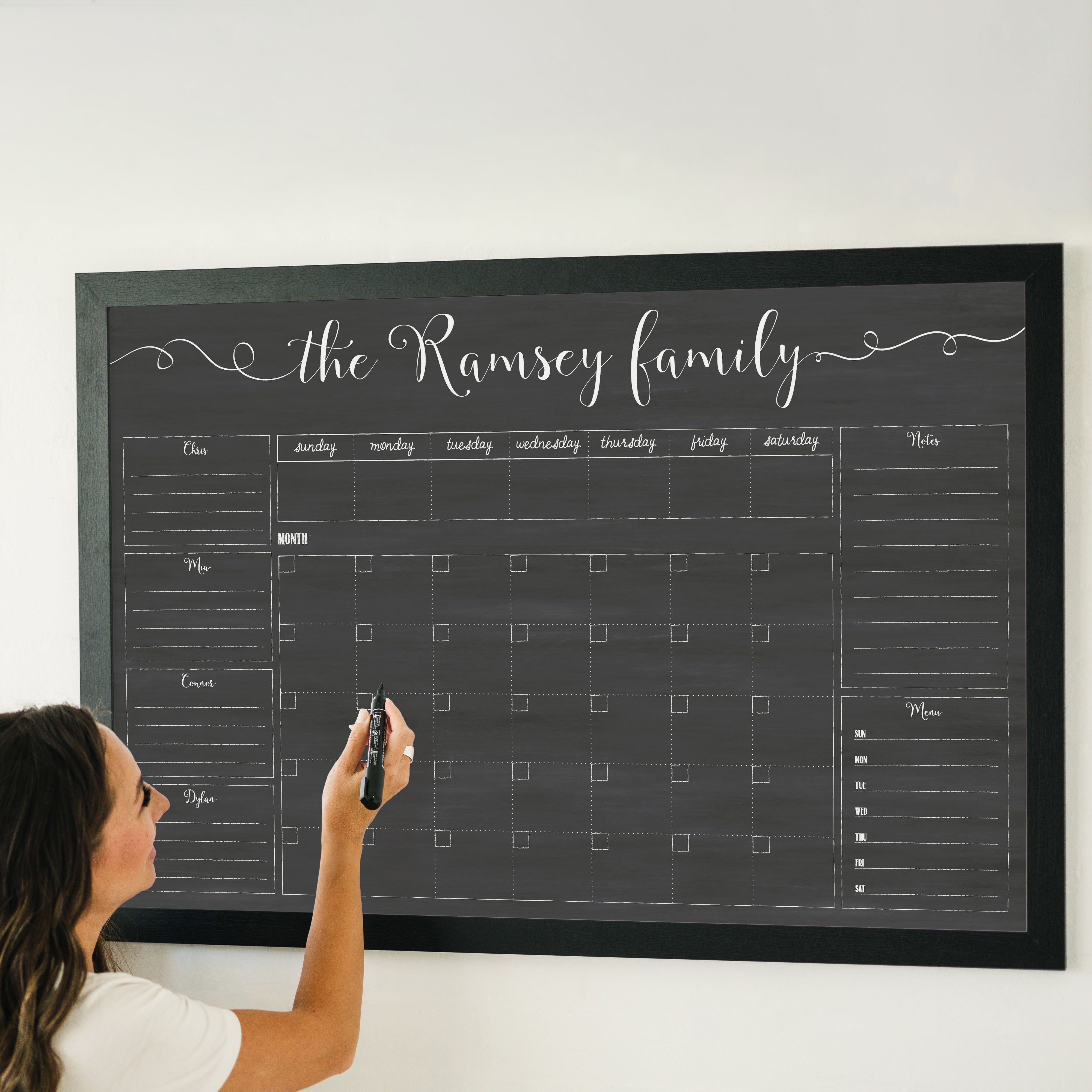 Week & Month Combo Framed Chalkboard + 6 sections | Horizontal Knope