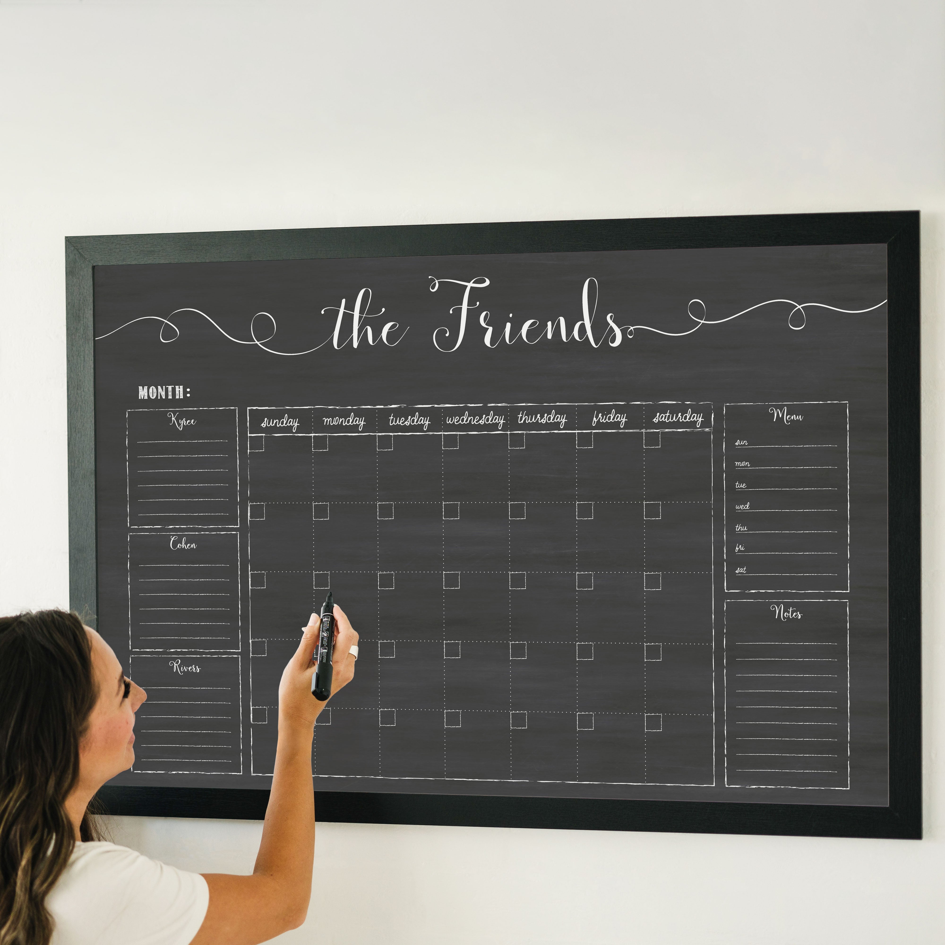 Monthly Framed Chalkboard Calendar + 5 sections | Horizontal Knope