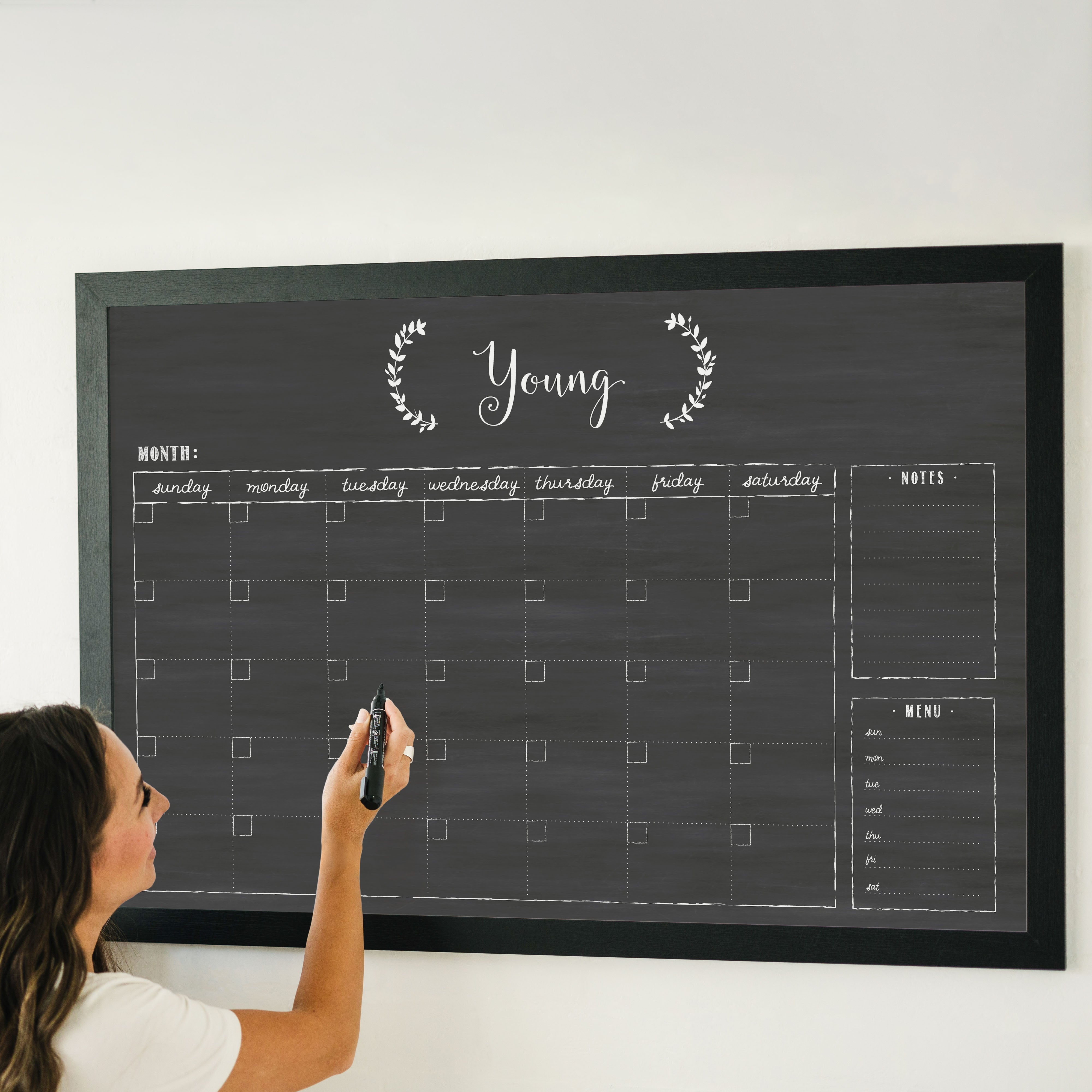 Monthly Framed Chalkboard Calendar + 2 sections | Horizontal Eagleton