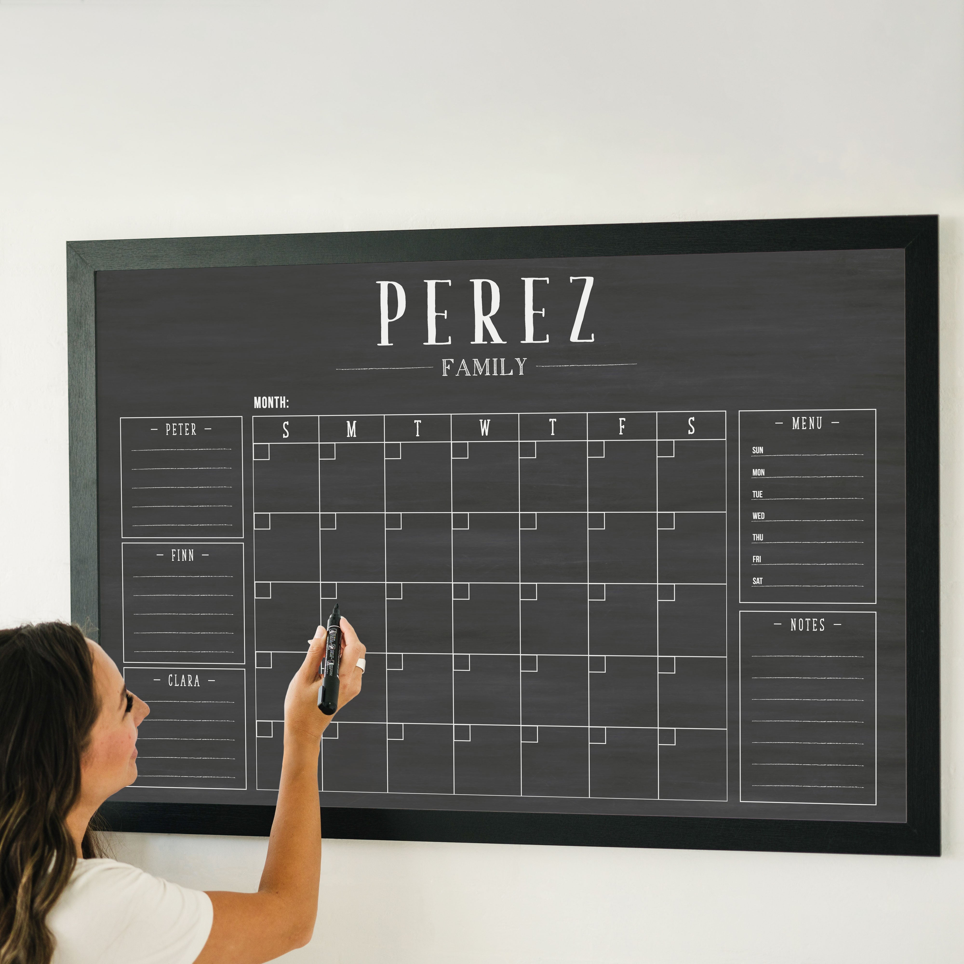 Monthly Framed Chalkboard Calendar + 5 sections | Horizontal Swanson