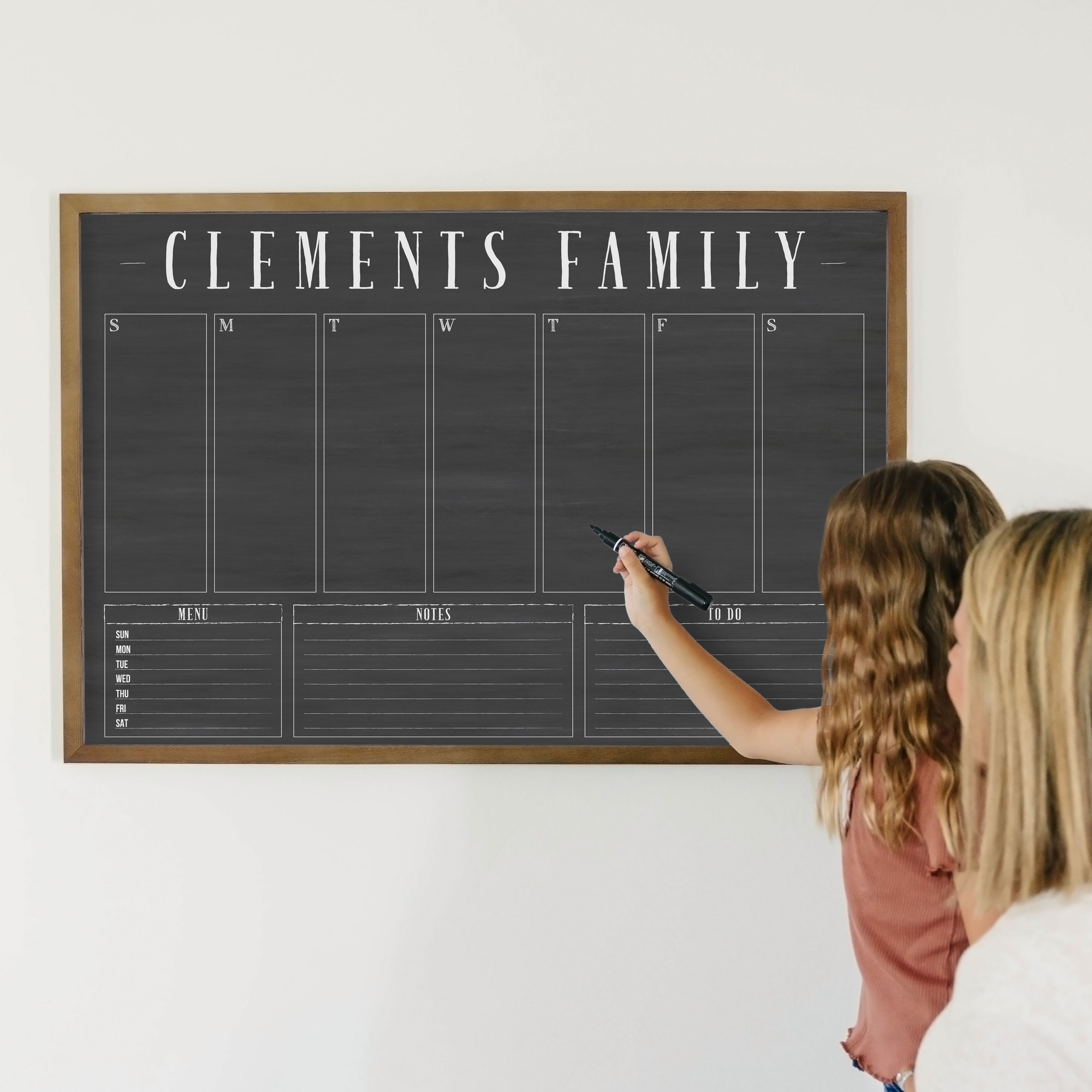 Weekly Framed Chalkboard Calendar + 3 sections | Horizontal Swanson