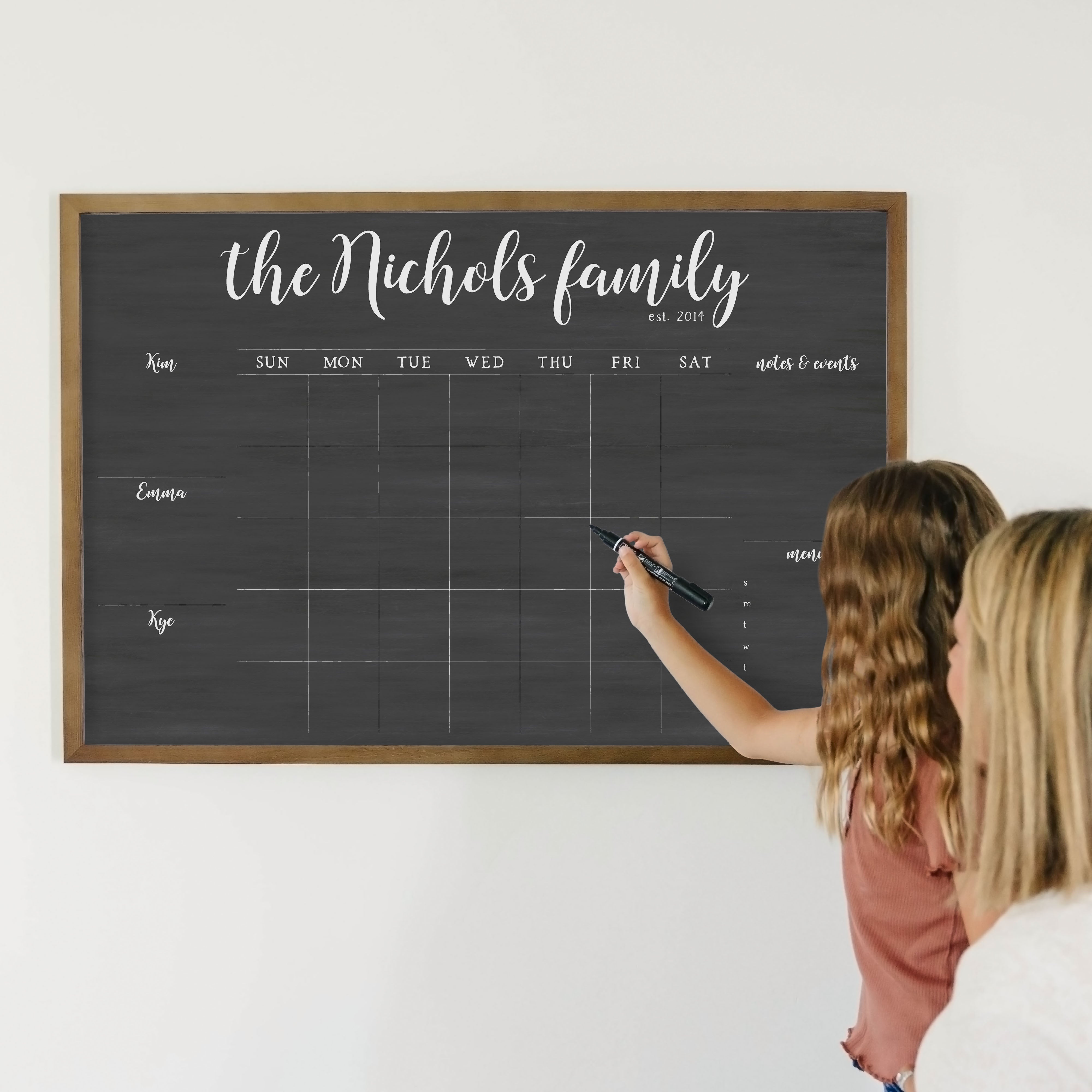 Monthly Framed Chalkboard Calendar + 5 sections | Horizontal Perkins