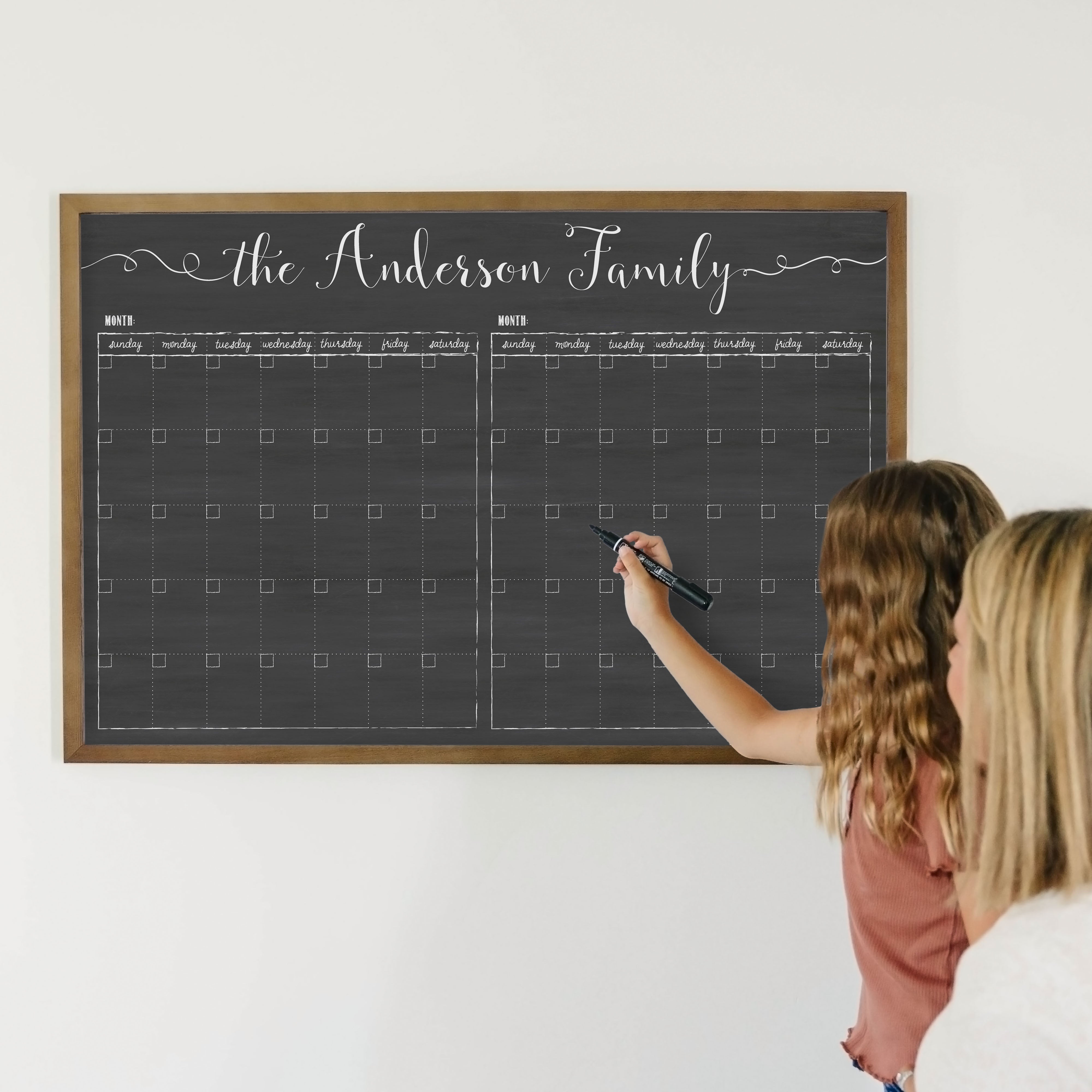 2 Month Framed Chalkboard Calendar | Horizontal Knope