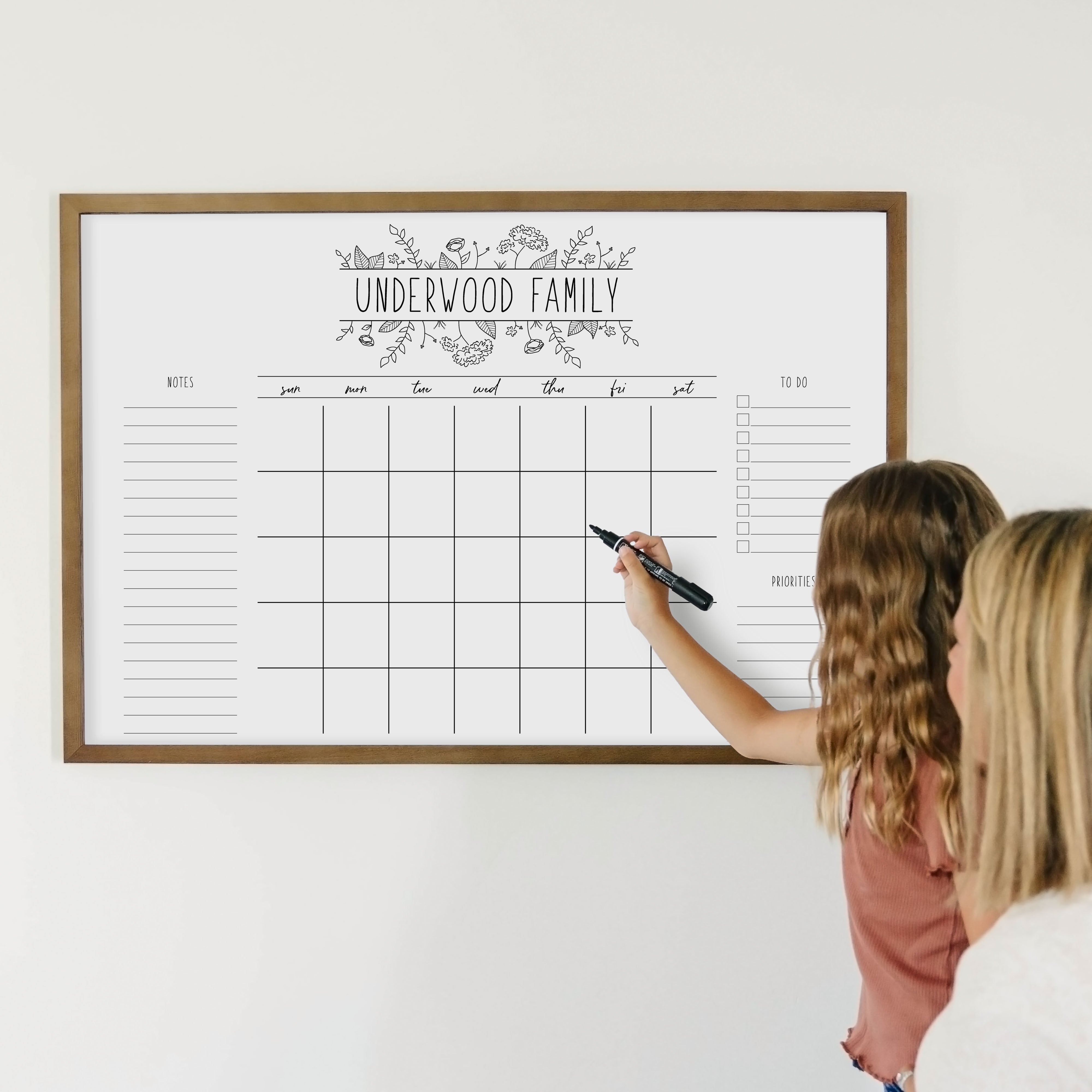 Monthly Framed Whiteboard Calendar + 3 sections | Horizontal Lucy