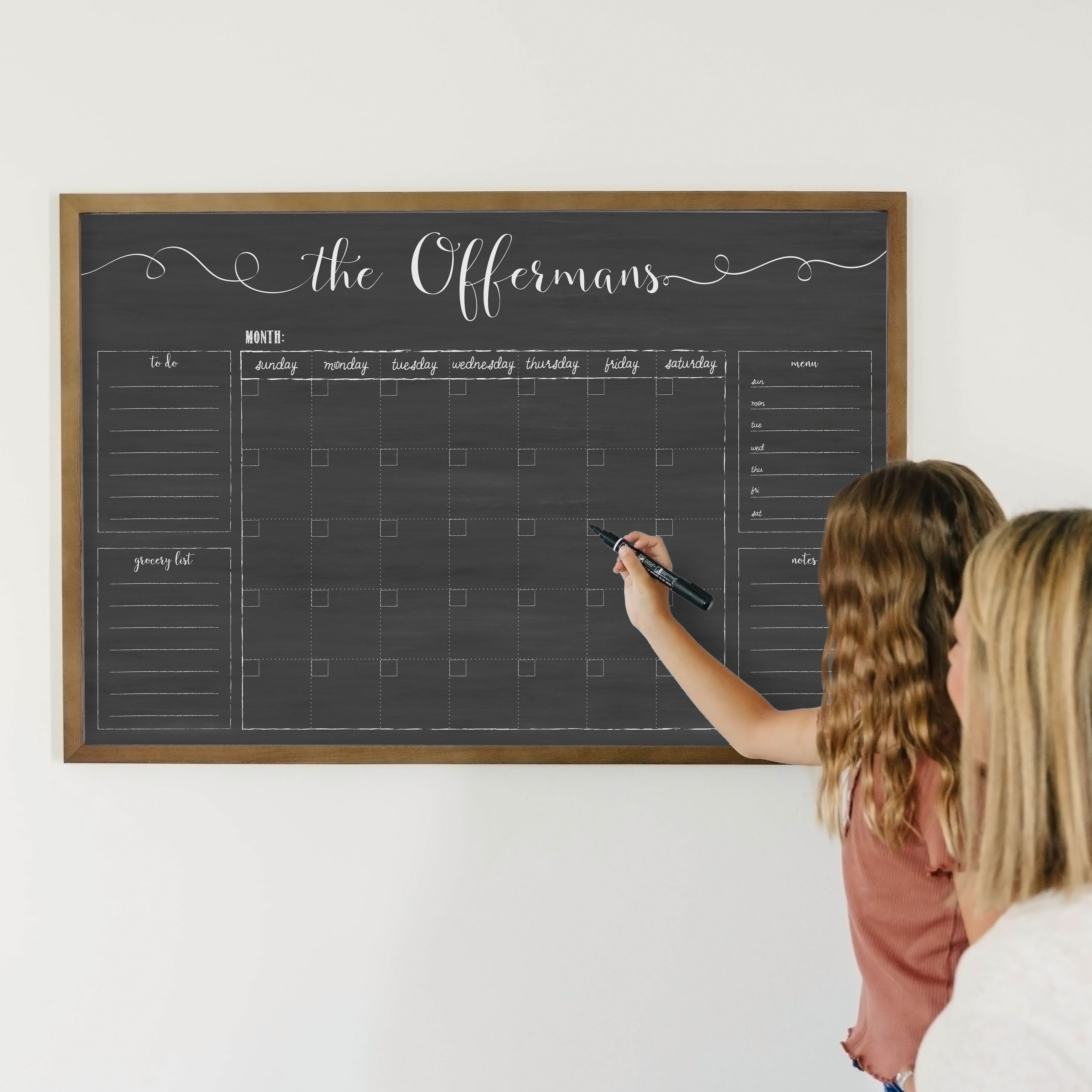 Monthly Framed Chalkboard Calendar + 4 sections | Horizontal Knope