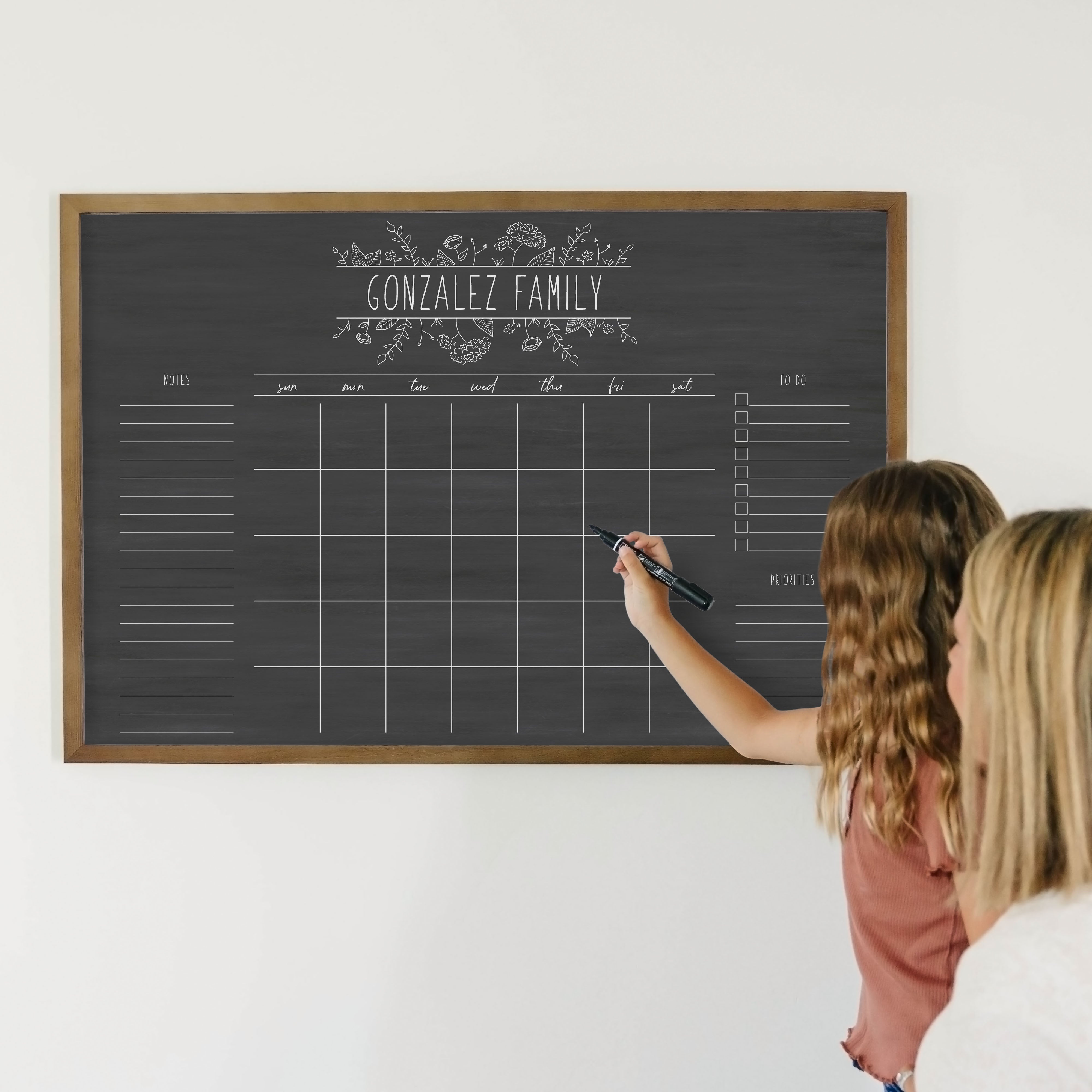 Monthly Framed Chalkboard Calendar + 3 sections | Horizontal Lucy