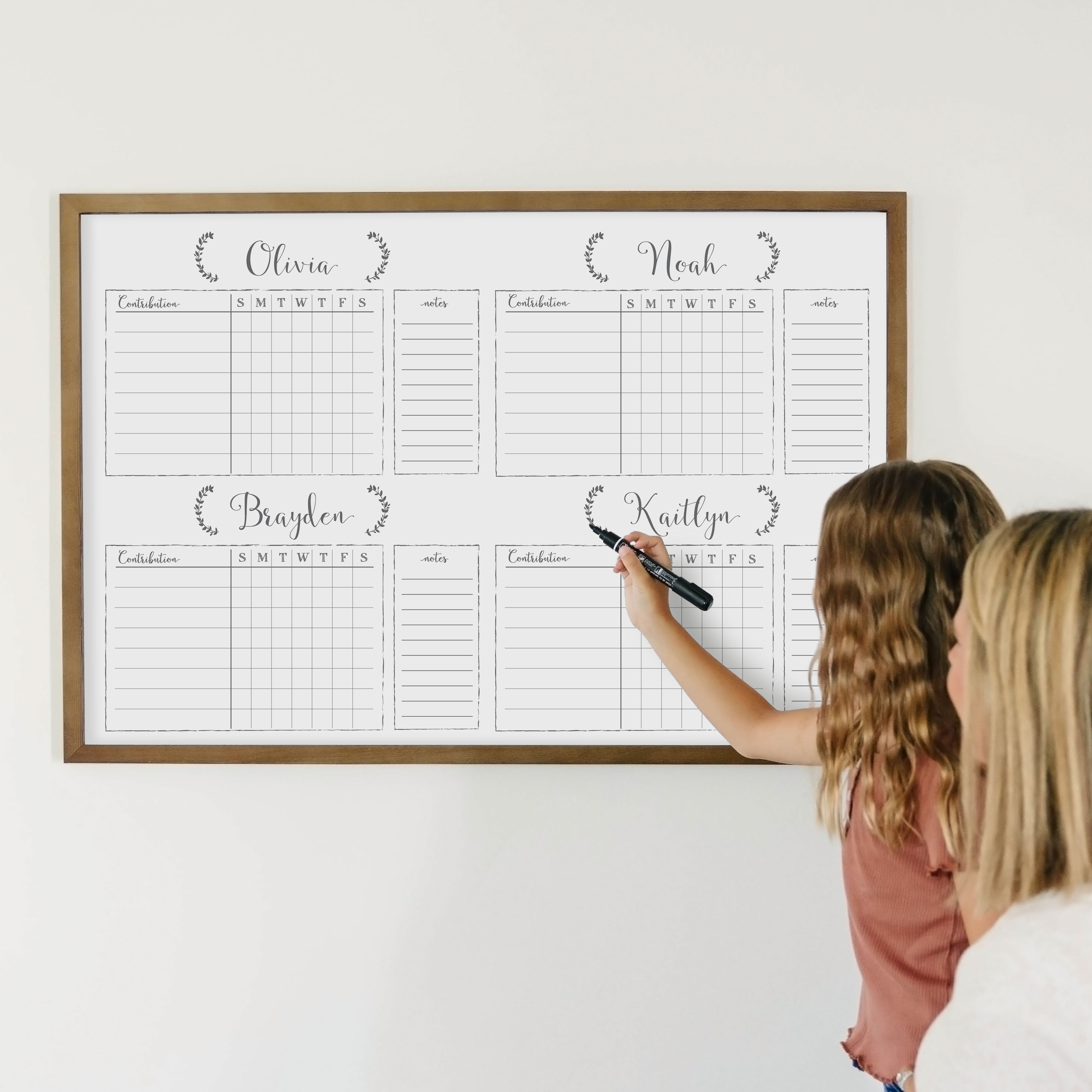 4 Person Framed Chore Chart Whiteboard | Horizontal Eagleton