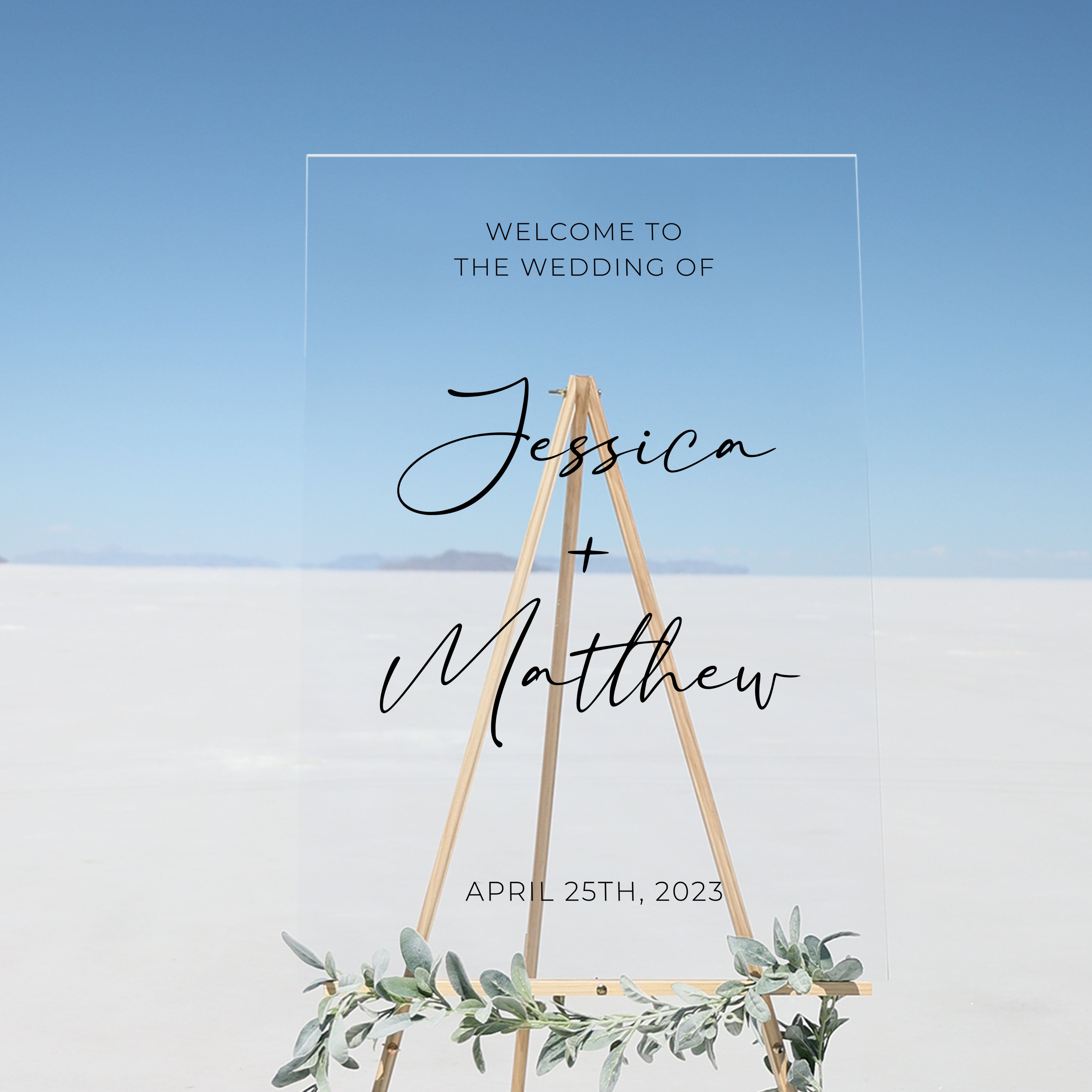 Clear Acrylic Welcome Sign | Vertical Olivia