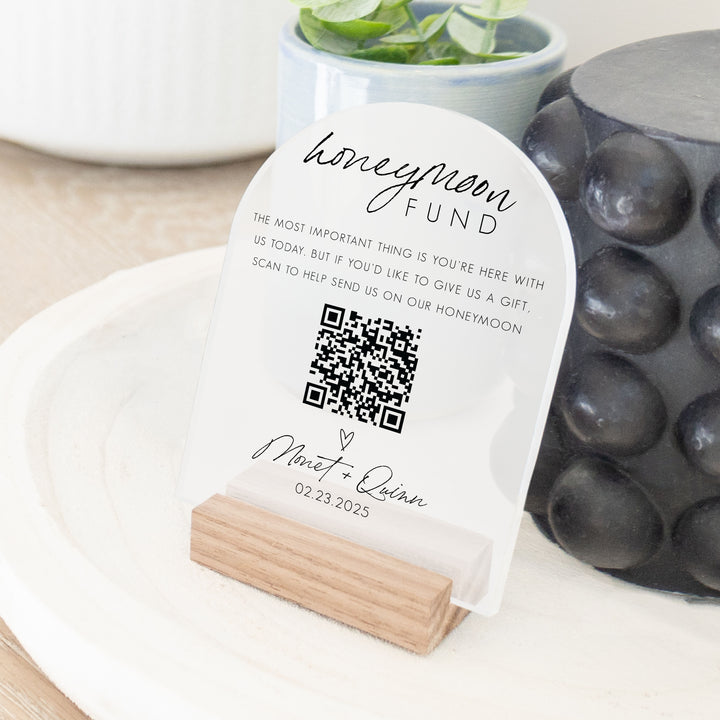 Frosted Acrylic Honeymoon Fund Sign | Vertical Jones