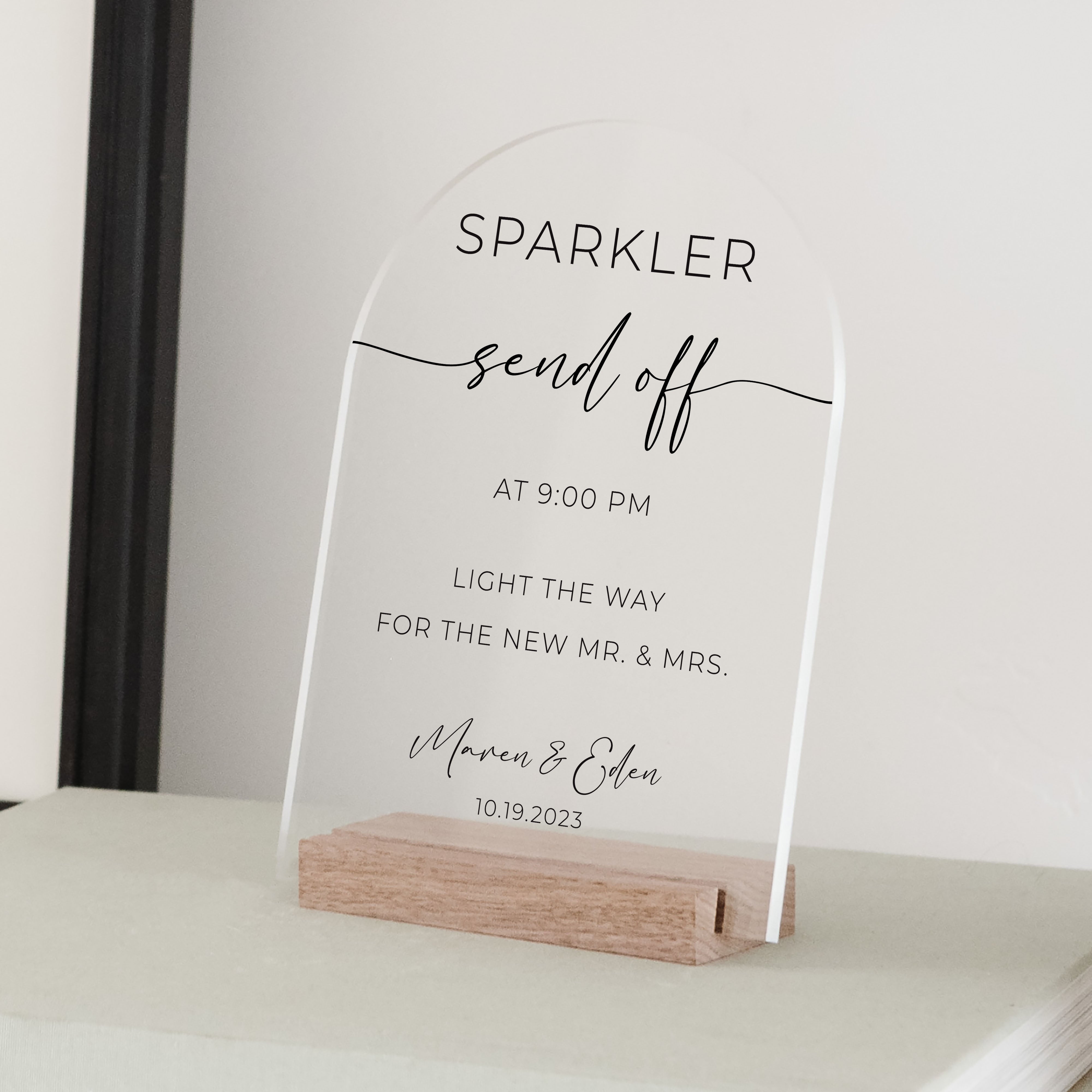 Clear Acrylic Sparkler Send Off Sign | Vertical Olivia