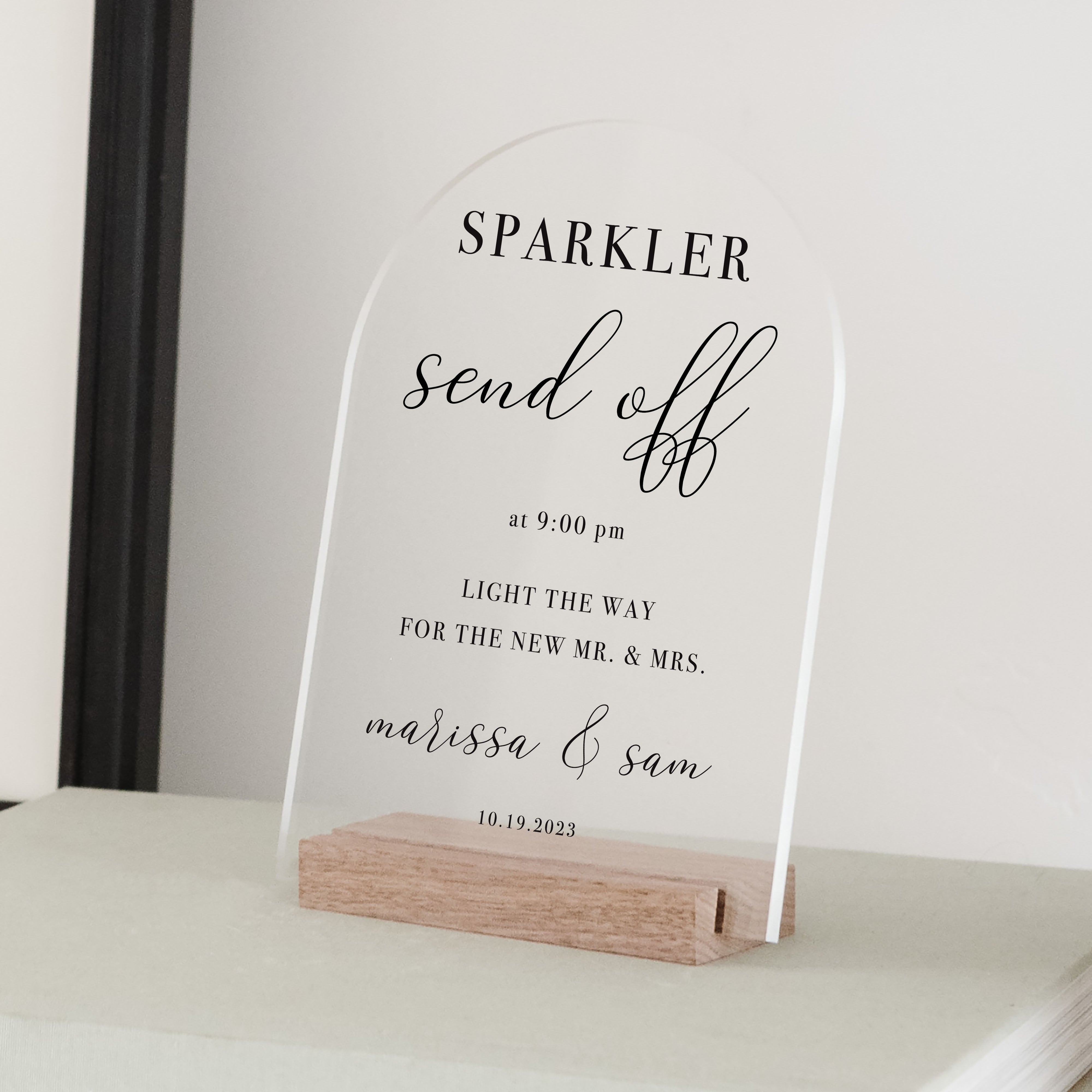 Clear Acrylic Sparkler Send Off Sign | Vertical Brooklyn