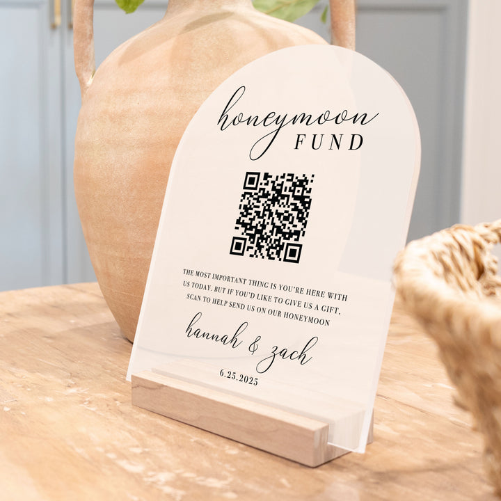 Frosted Acrylic Honeymoon Fund Sign | Vertical Brooklyn