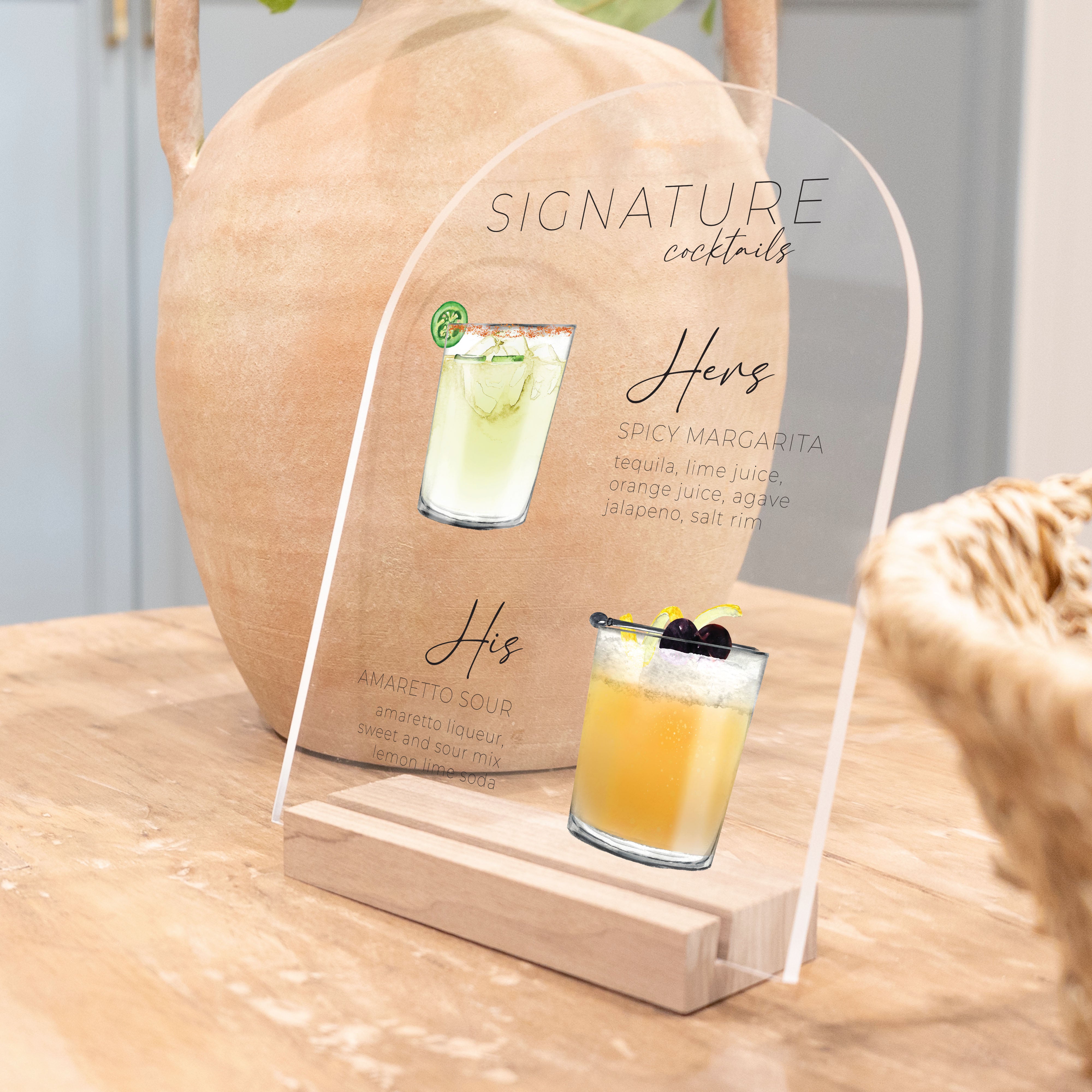 Clear Acrylic Signature Drink Sign | Vertical Olivia