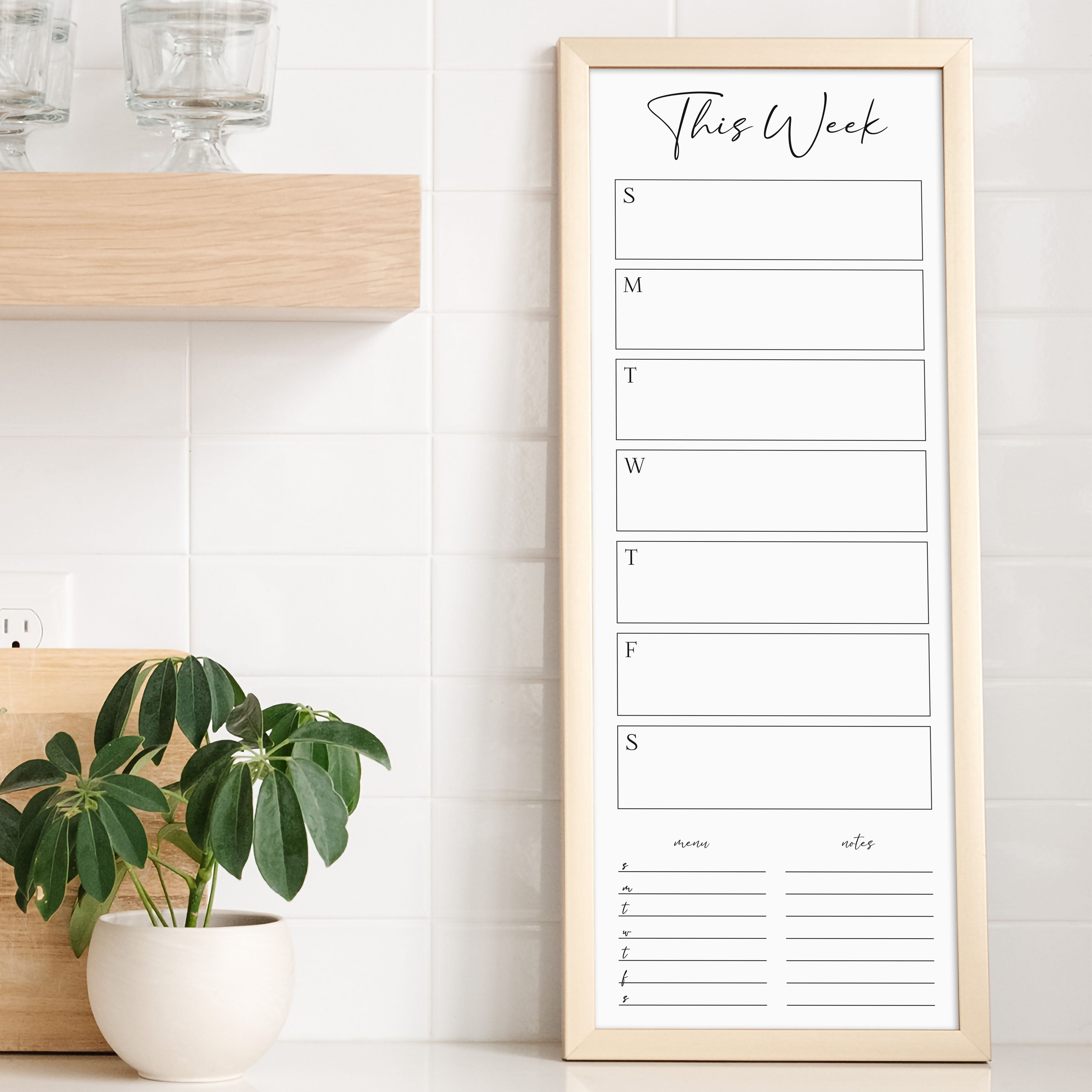 Slim Weekly Framed Whiteboard + 2 sections | Vertical Pennington