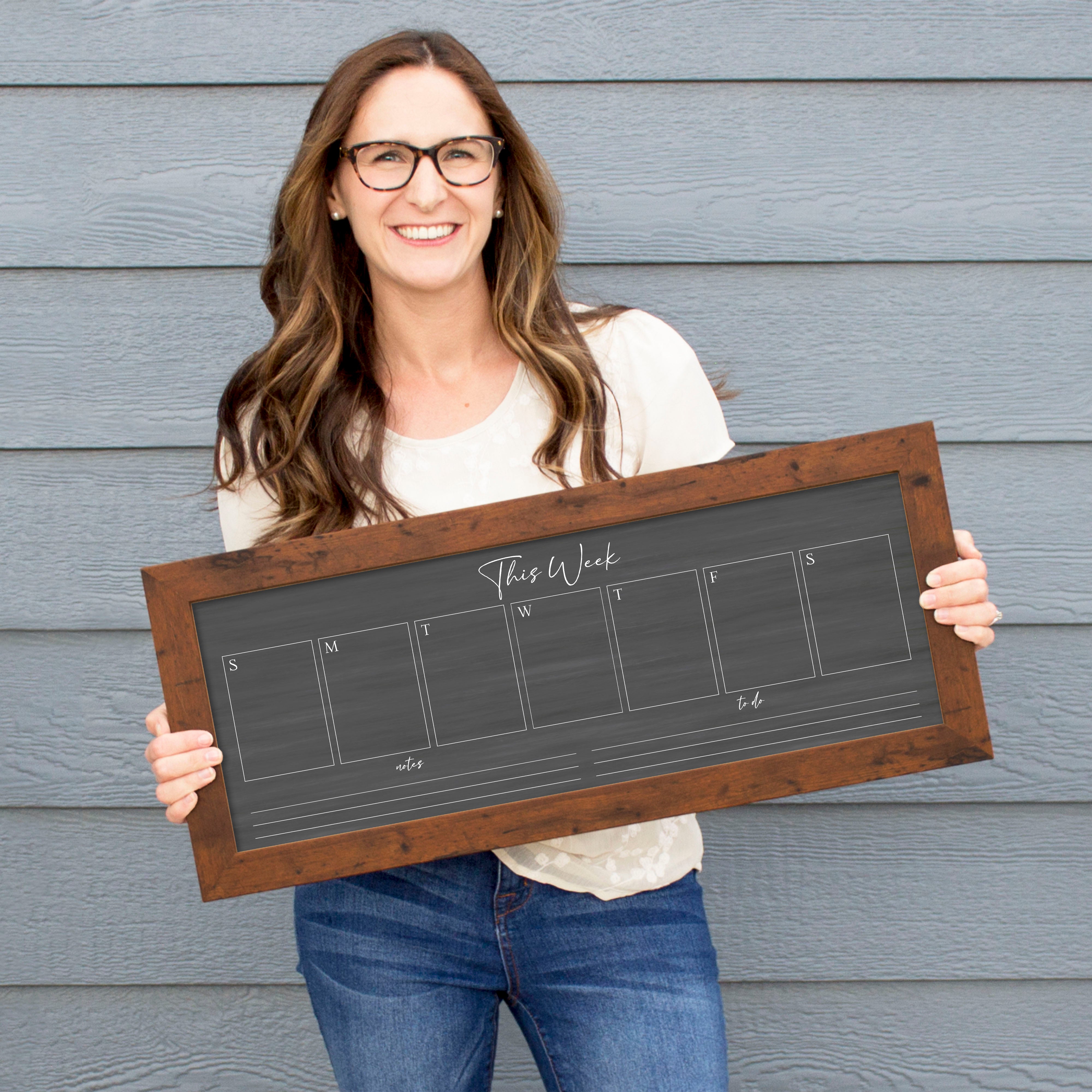 Slim Weekly Framed Chalkboard + 2 sections | Horizontal Pennington