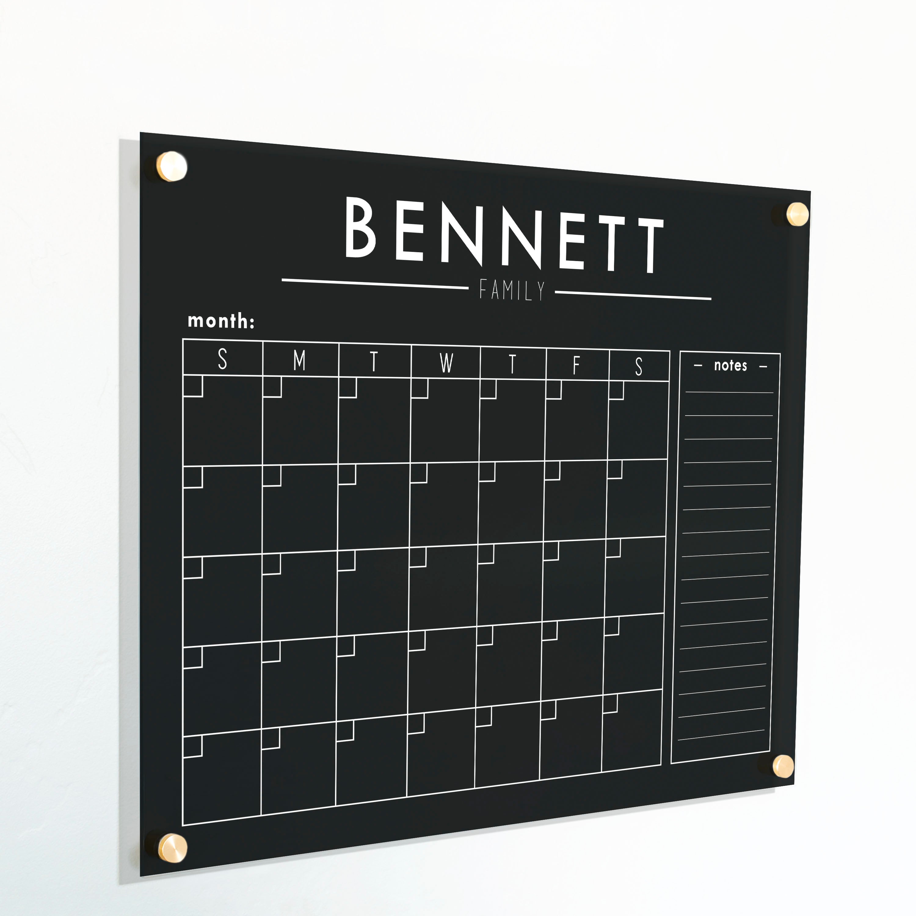 Monthly Black Acrylic Calendar + 1 Section | Horizontal Craig