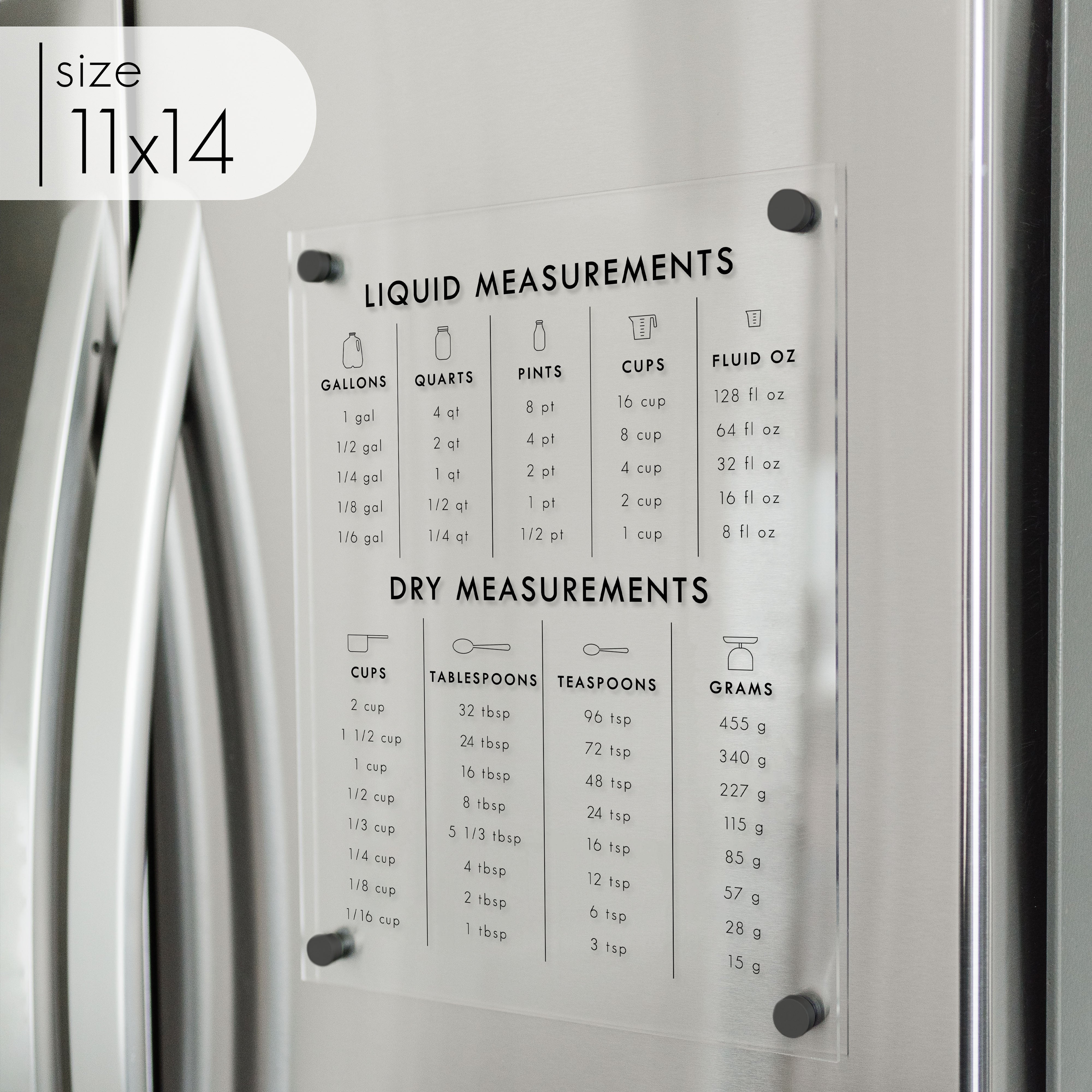 Clear Acrylic Magnetic Kitchen Conversion Chart