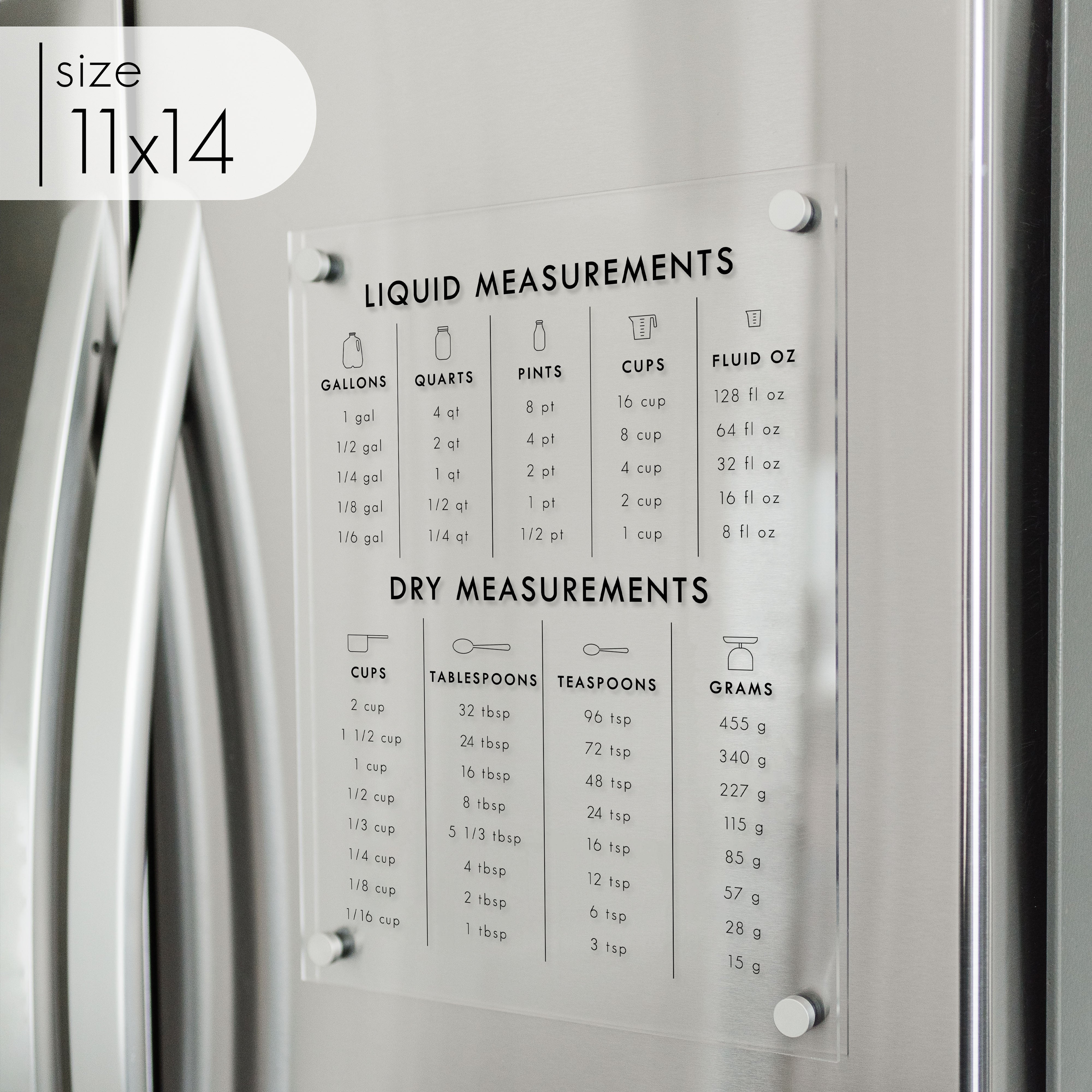 Clear Acrylic Magnetic Kitchen Conversion Chart