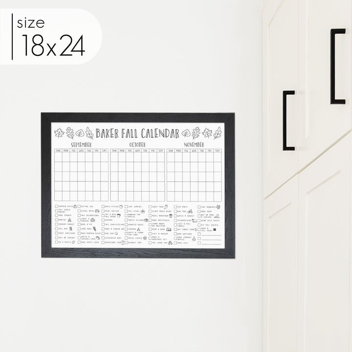 Framed 3 Month Fall Bucket List Calendar | Horizontal Leaf