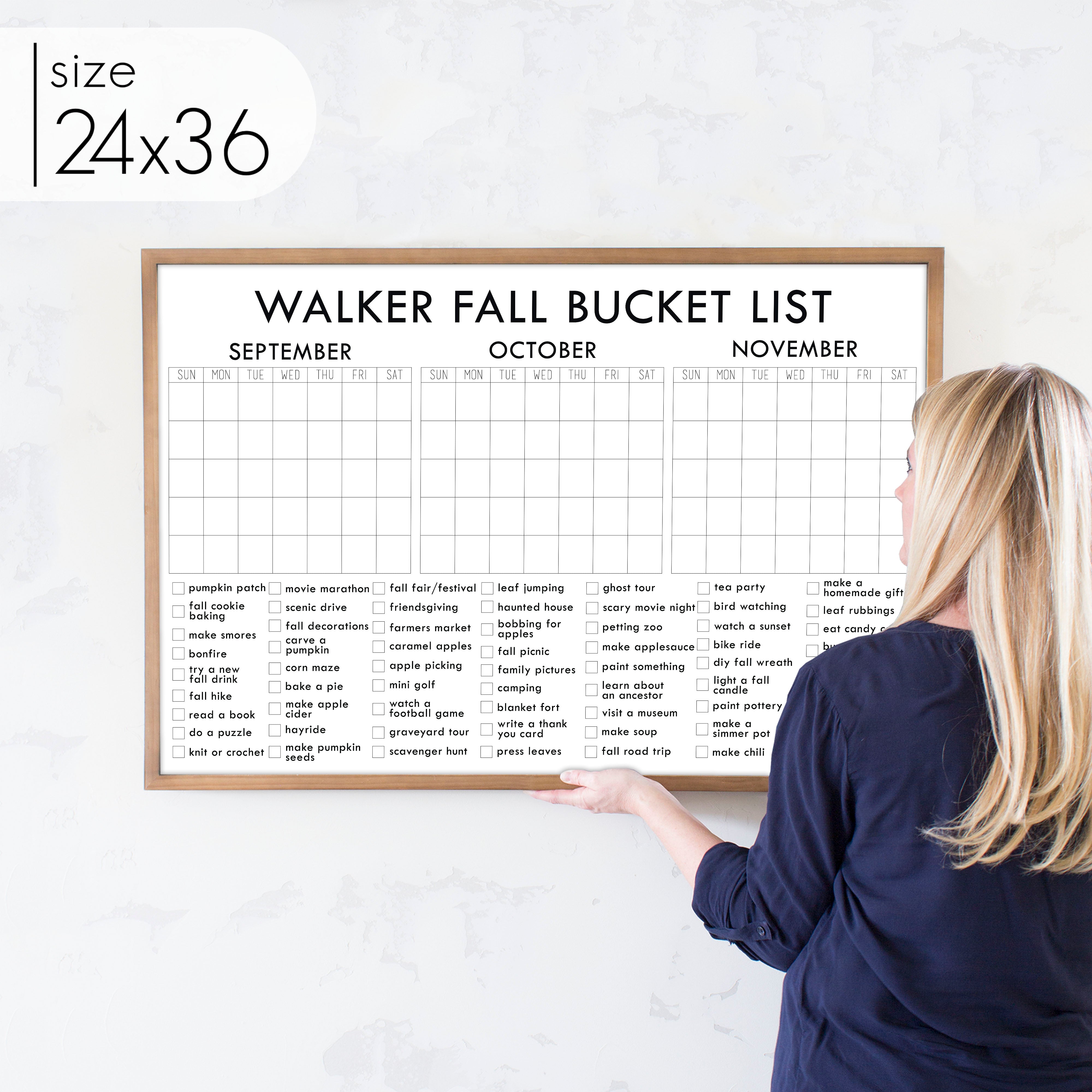 Framed 3 Month Fall Bucket List Calendar | Horizontal Madi