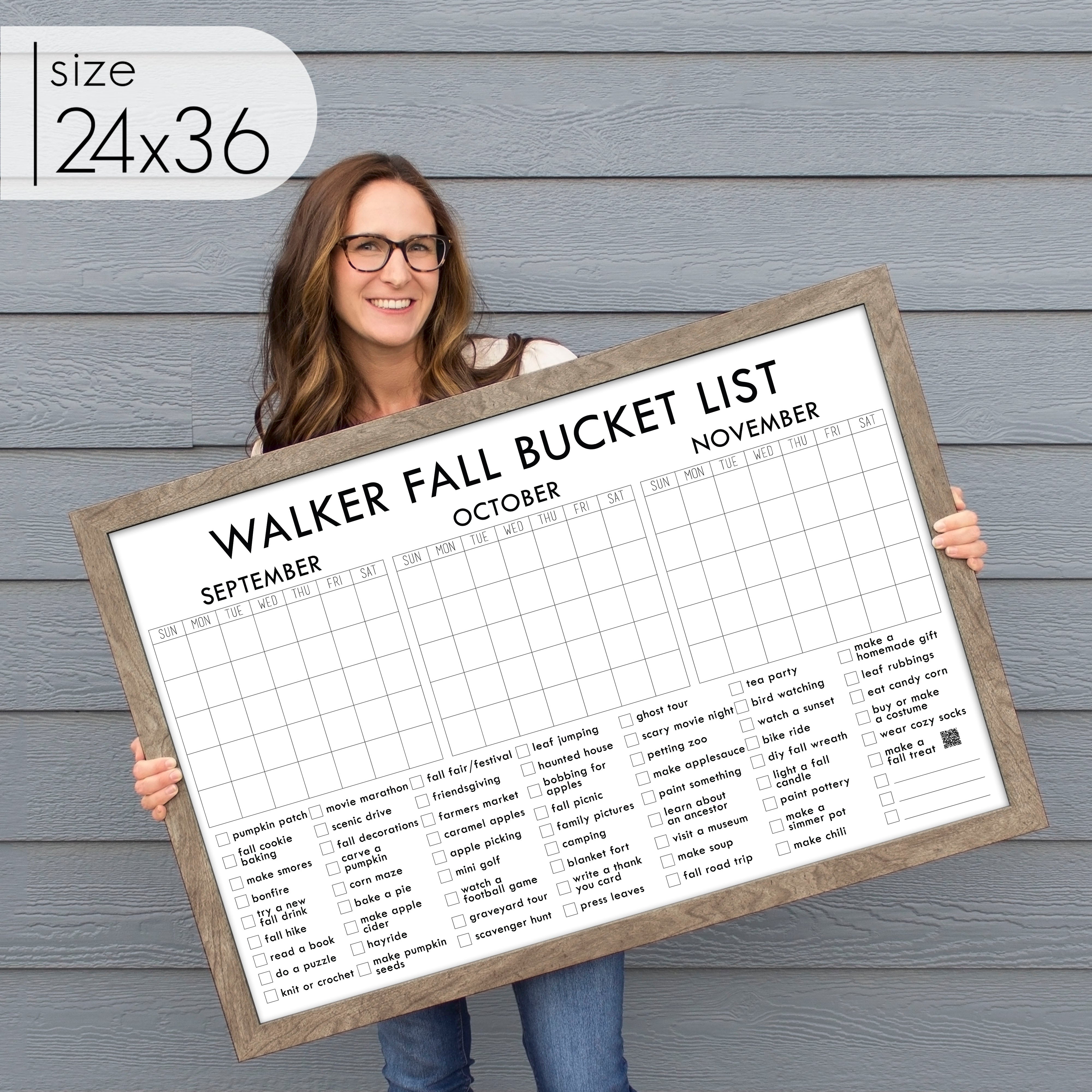 Framed 3 Month Fall Bucket List Calendar | Horizontal Madi