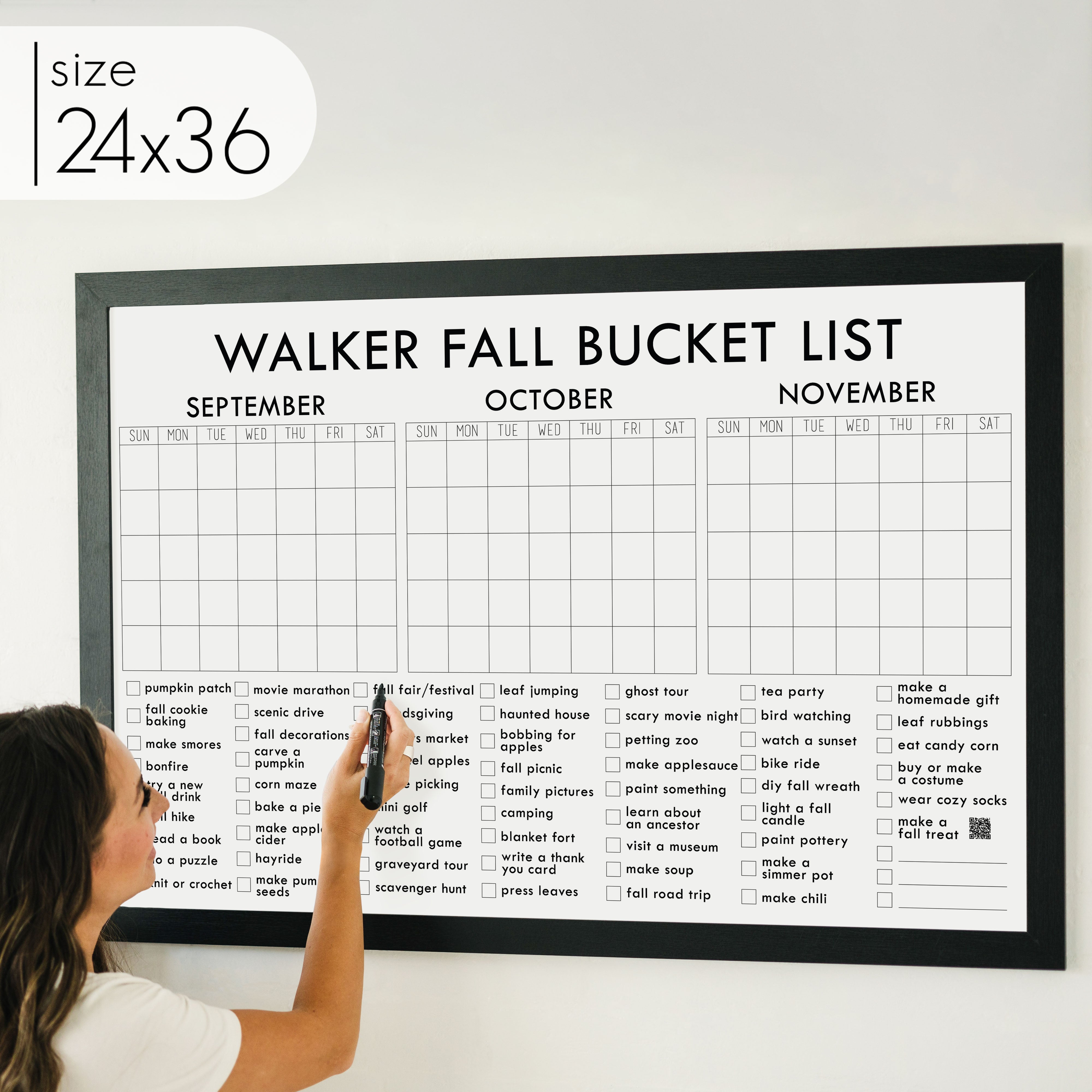 Framed 3 Month Fall Bucket List Calendar | Horizontal Madi