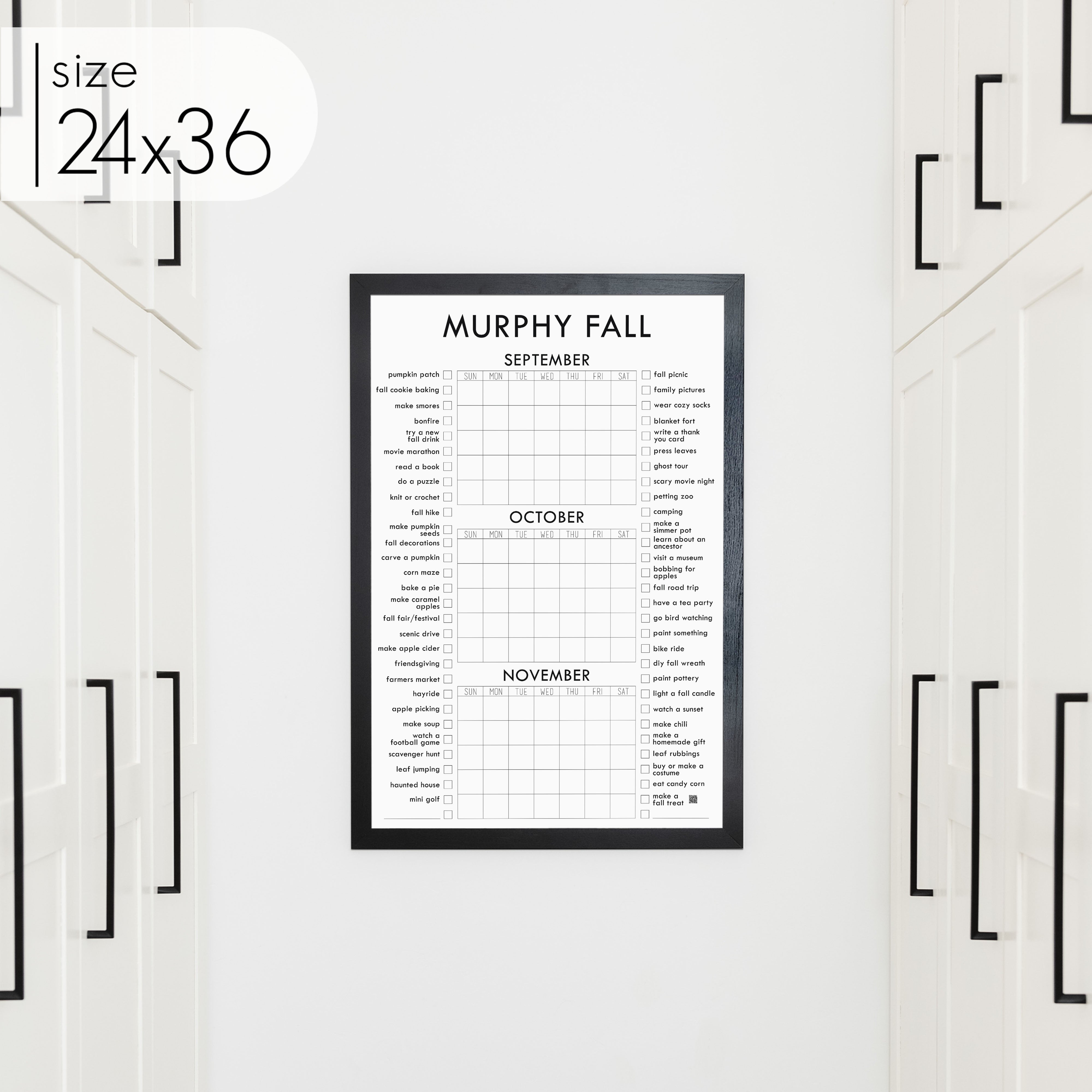 Framed 3 Month Fall Bucket List Calendar | Vertical Madi