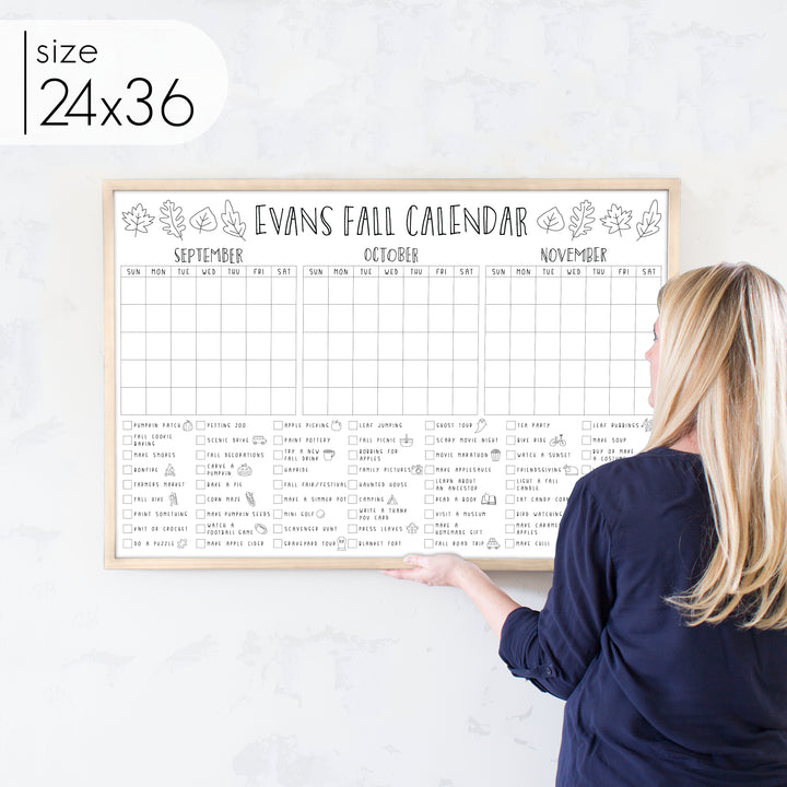 Framed 3 Month Fall Bucket List Calendar | Horizontal Leaf