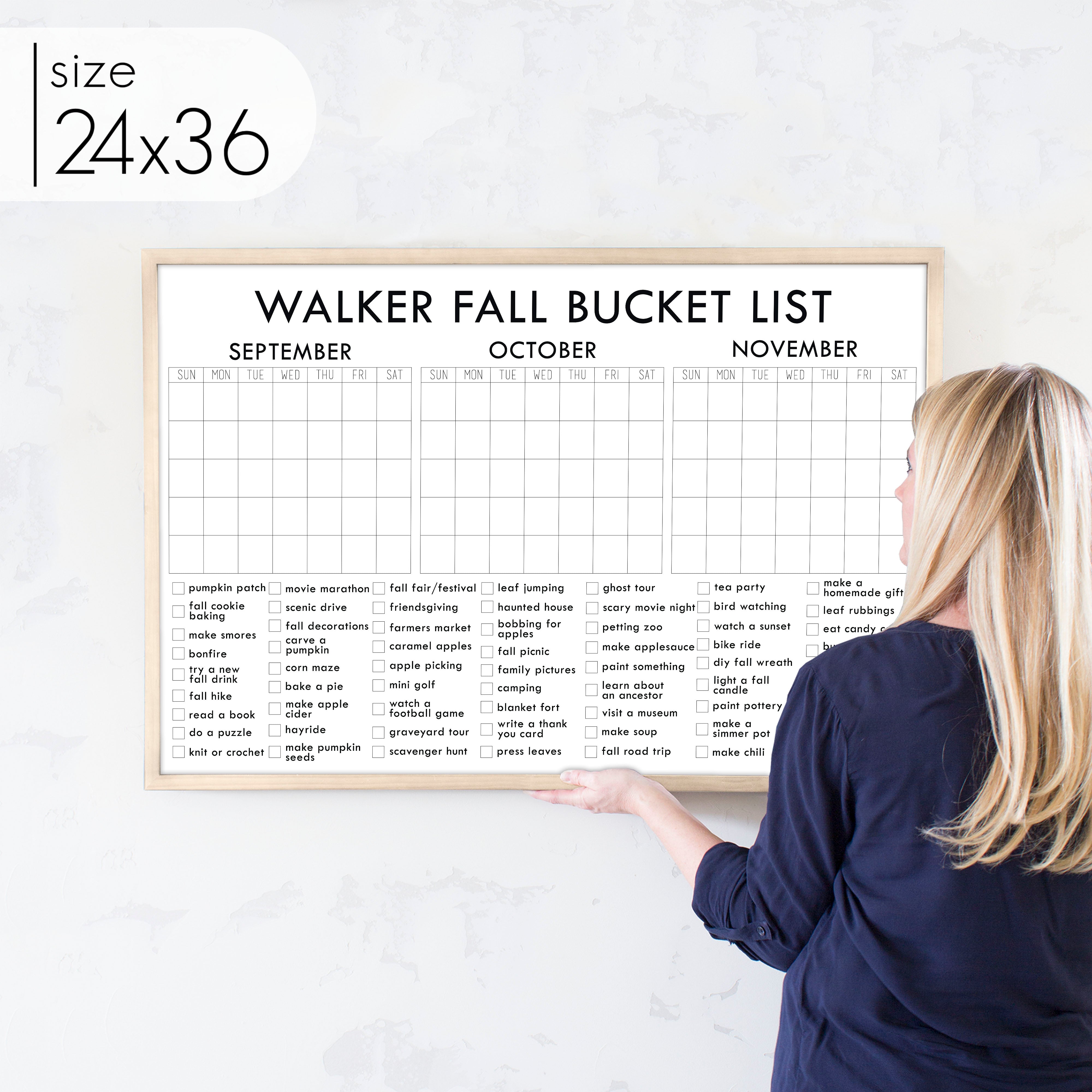 Framed 3 Month Fall Bucket List Calendar | Horizontal Madi