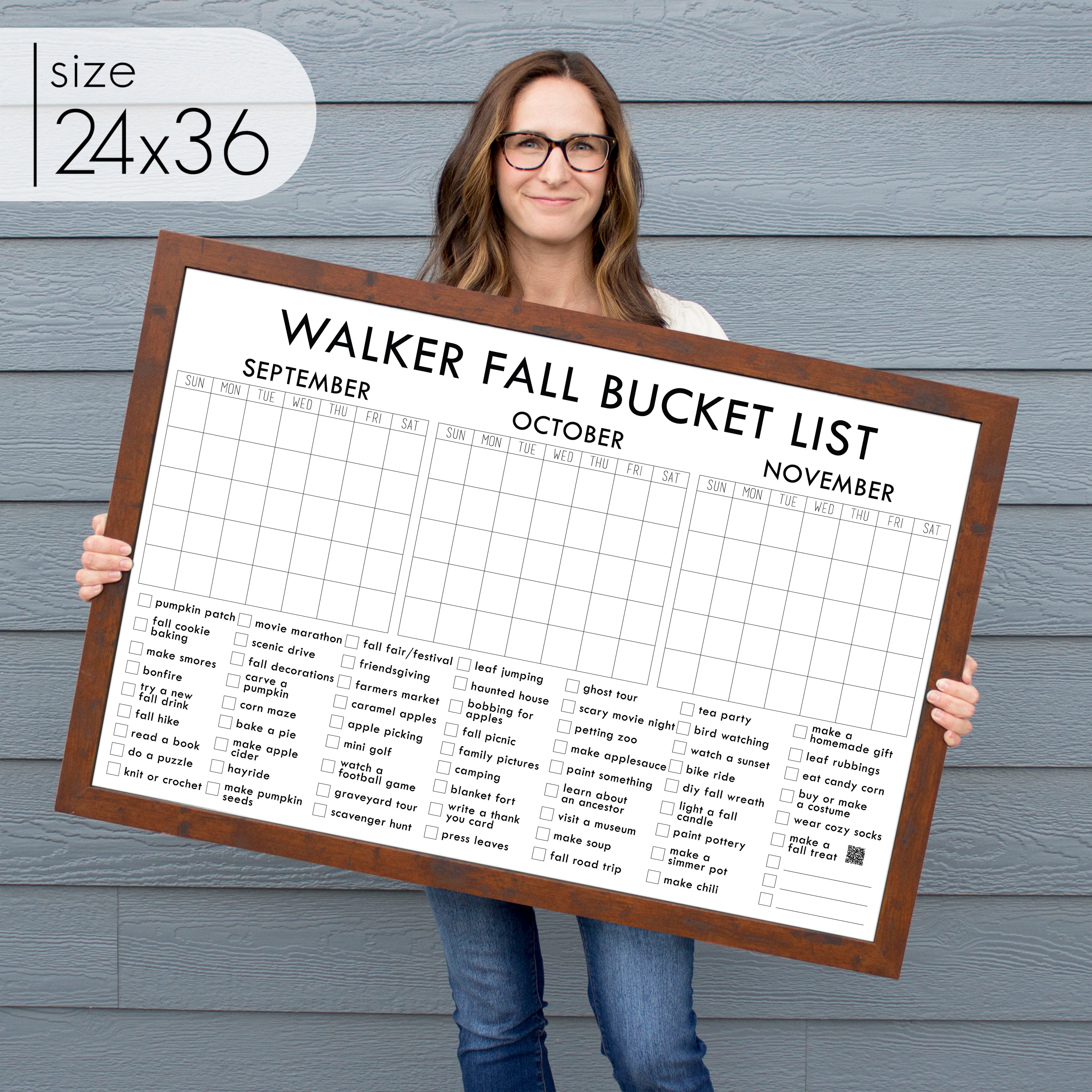 Framed 3 Month Fall Bucket List Calendar | Horizontal Madi