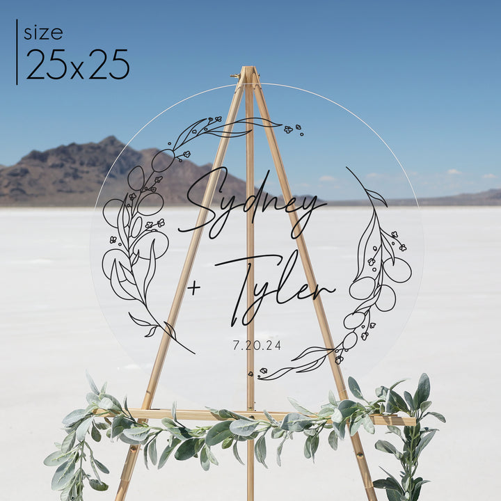 Clear Acrylic Botanical Wedding Sign | Round Daisy