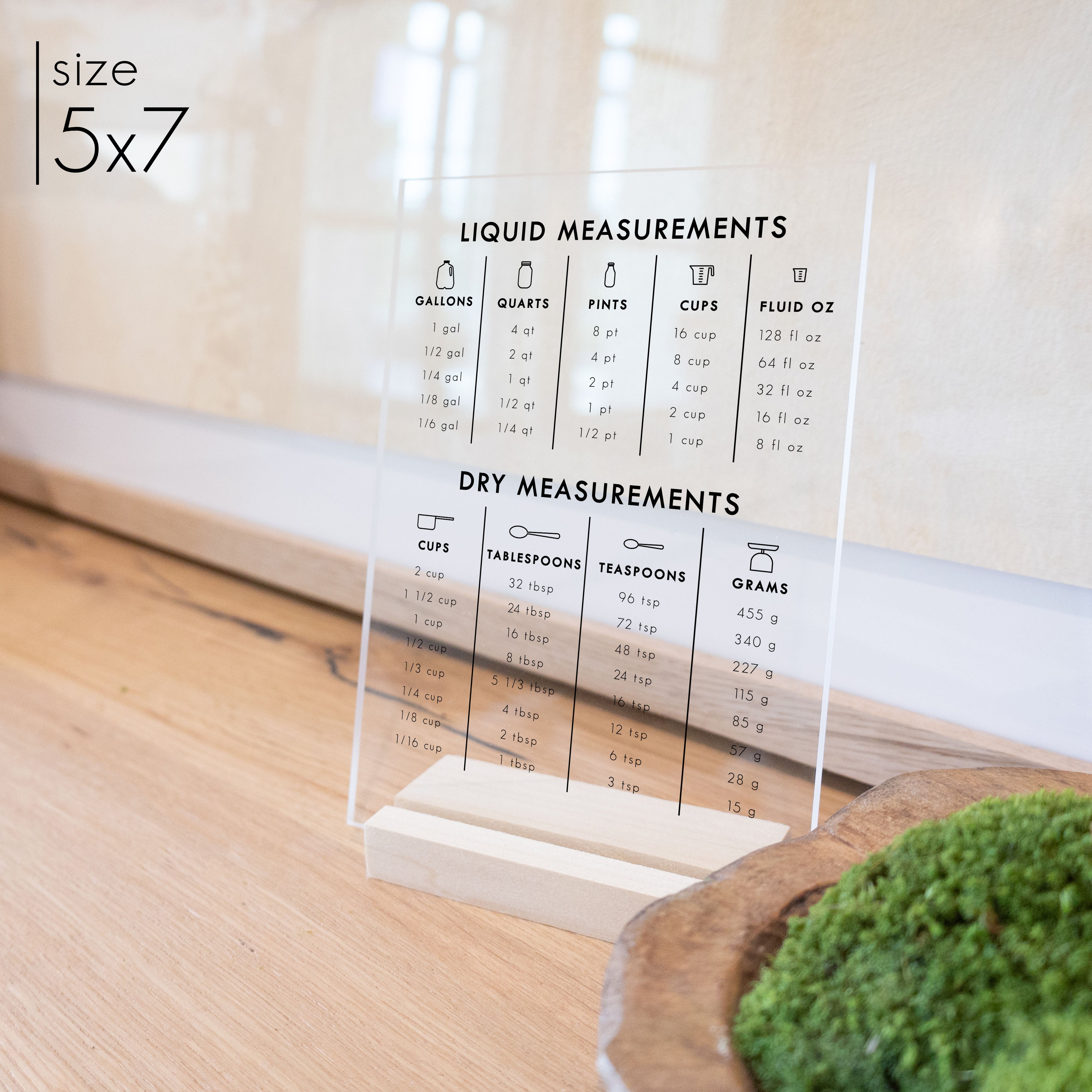 Clear Acrylic Kitchen Conversion Chart