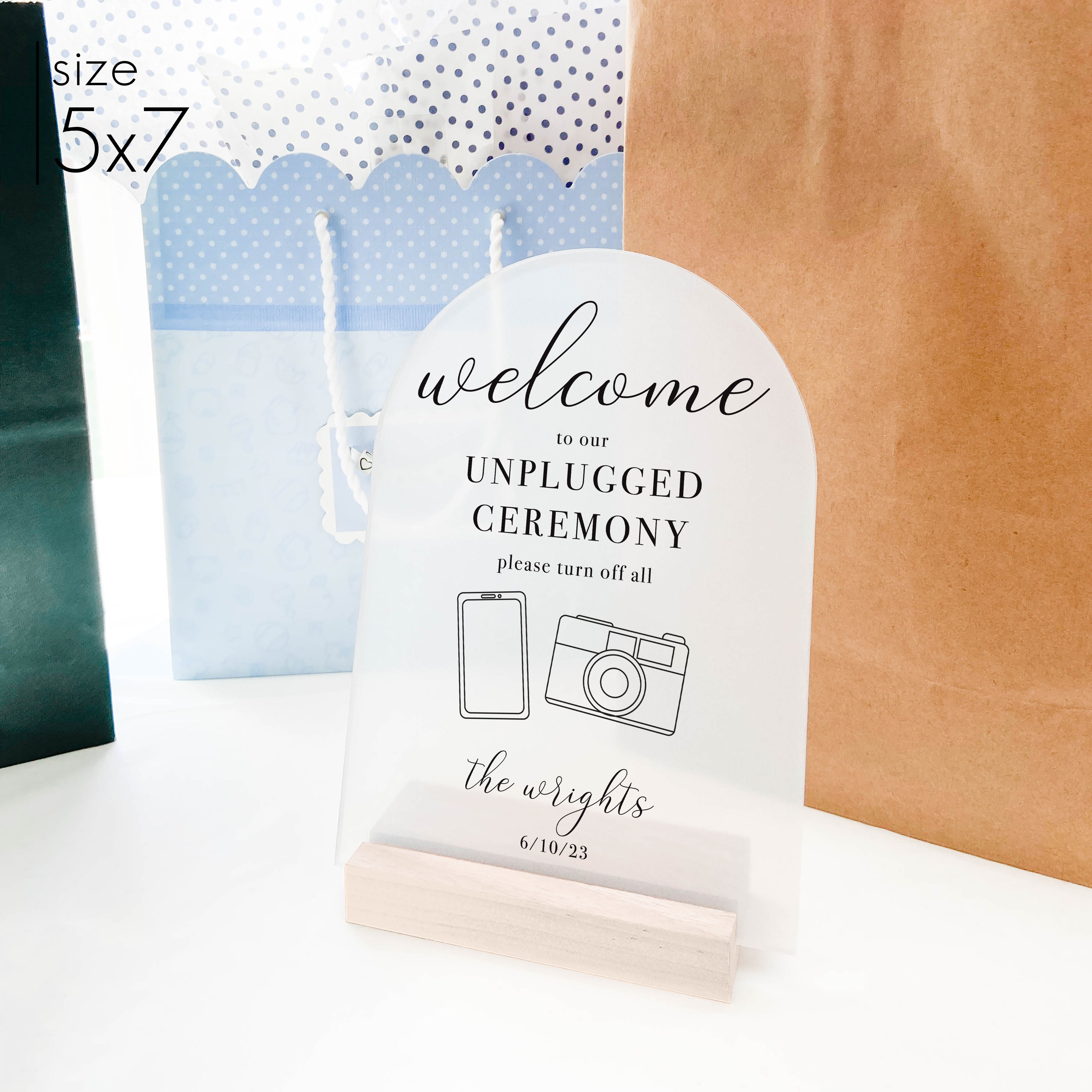 Frosted Acrylic Unplugged Ceremony Sign | Vertical Brooklyn