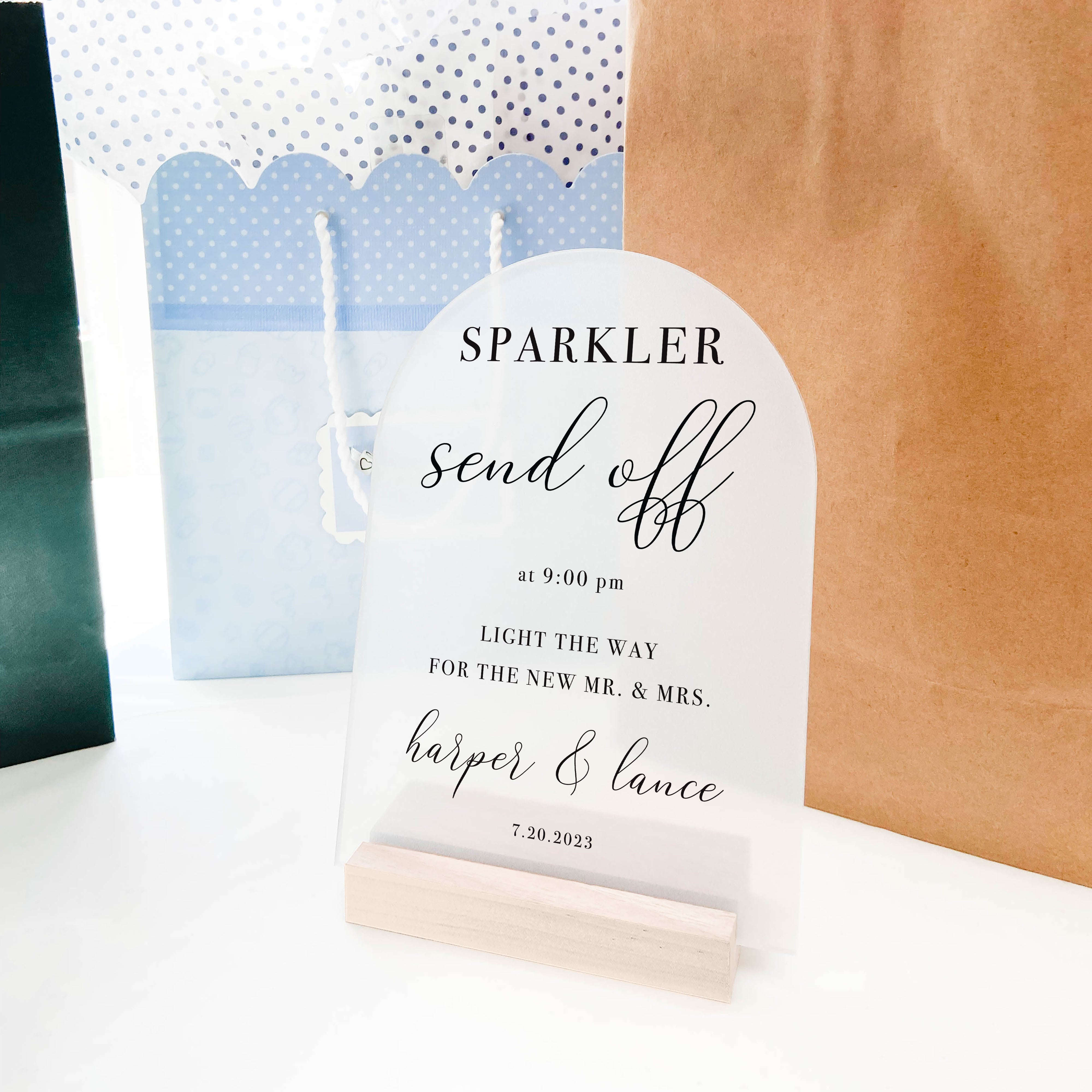 Frosted Acrylic Sparkler Send Off Sign | Vertical Brooklyn