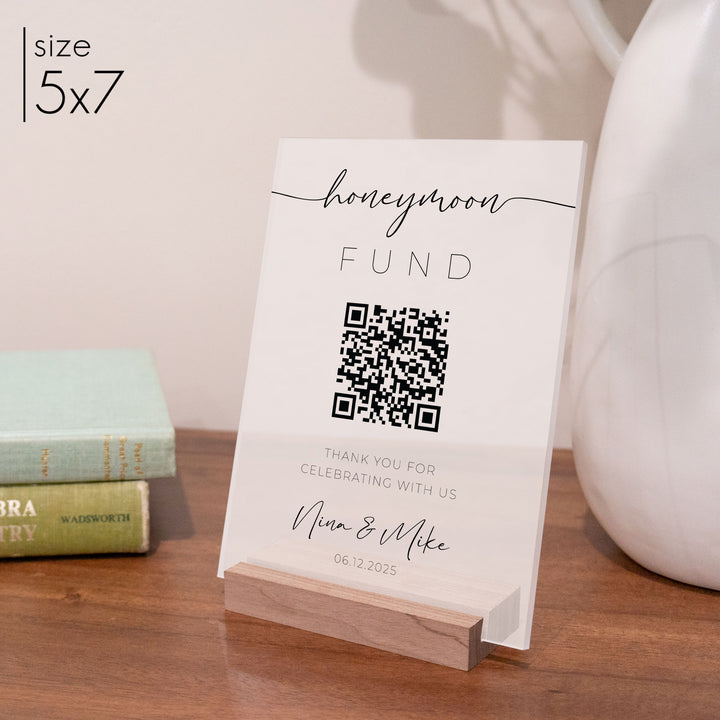Frosted Acrylic Honeymoon Fund Sign | Vertical Olivia
