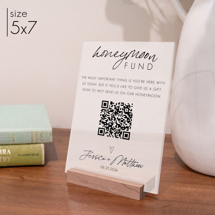 Frosted Acrylic Honeymoon Fund Sign | Vertical Jones