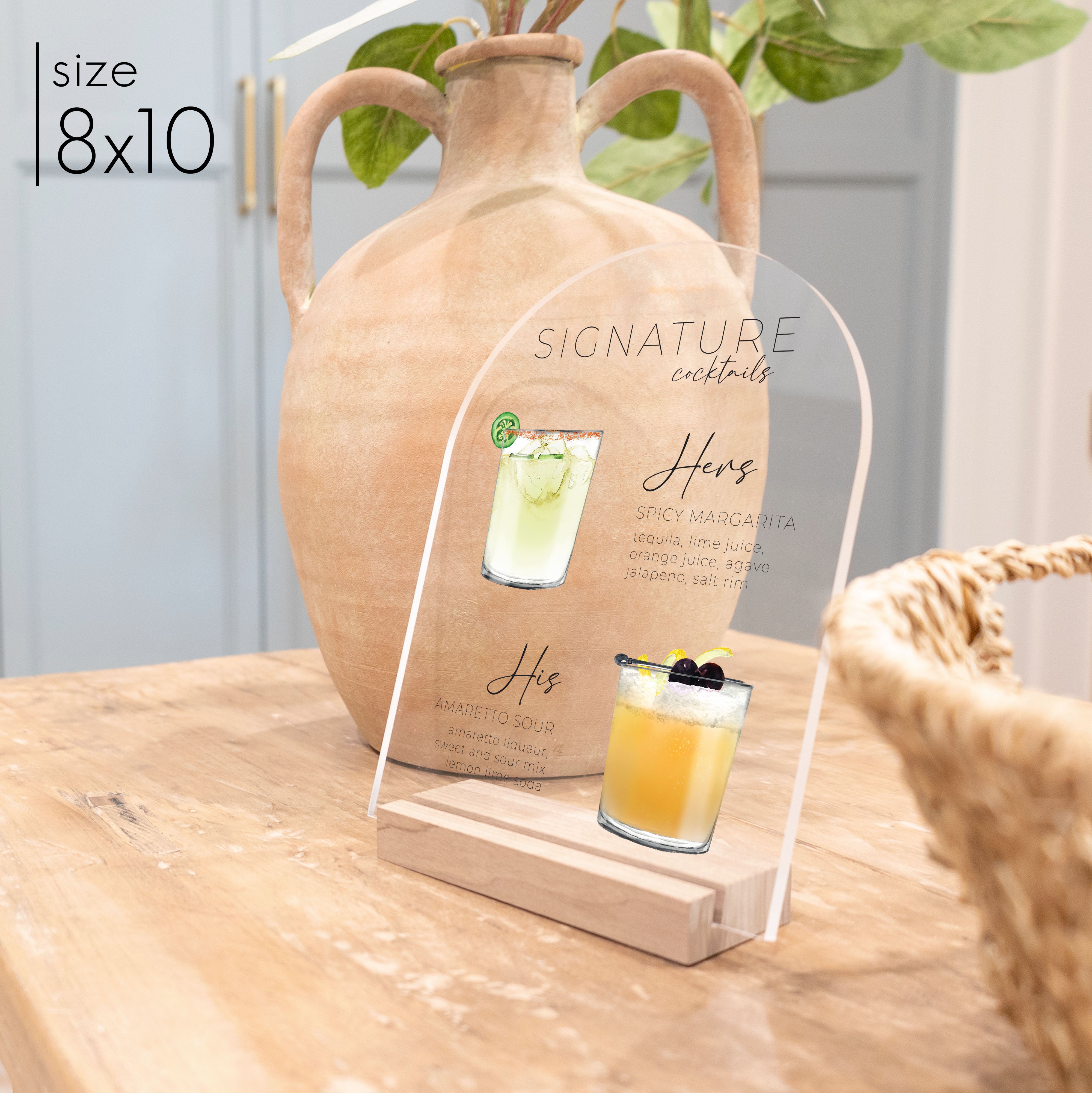 Clear Acrylic Signature Drink Sign | Vertical Olivia