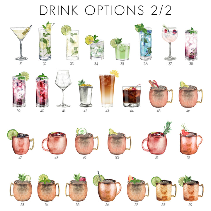 Frosted Acrylic 1 Pet, 3 Drink Signature Drink Sign | Vertical Olivia