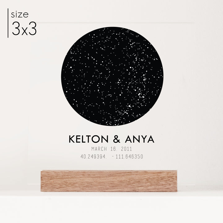 A 3x3 custom star chart wedding gift with a personalized bold font title.