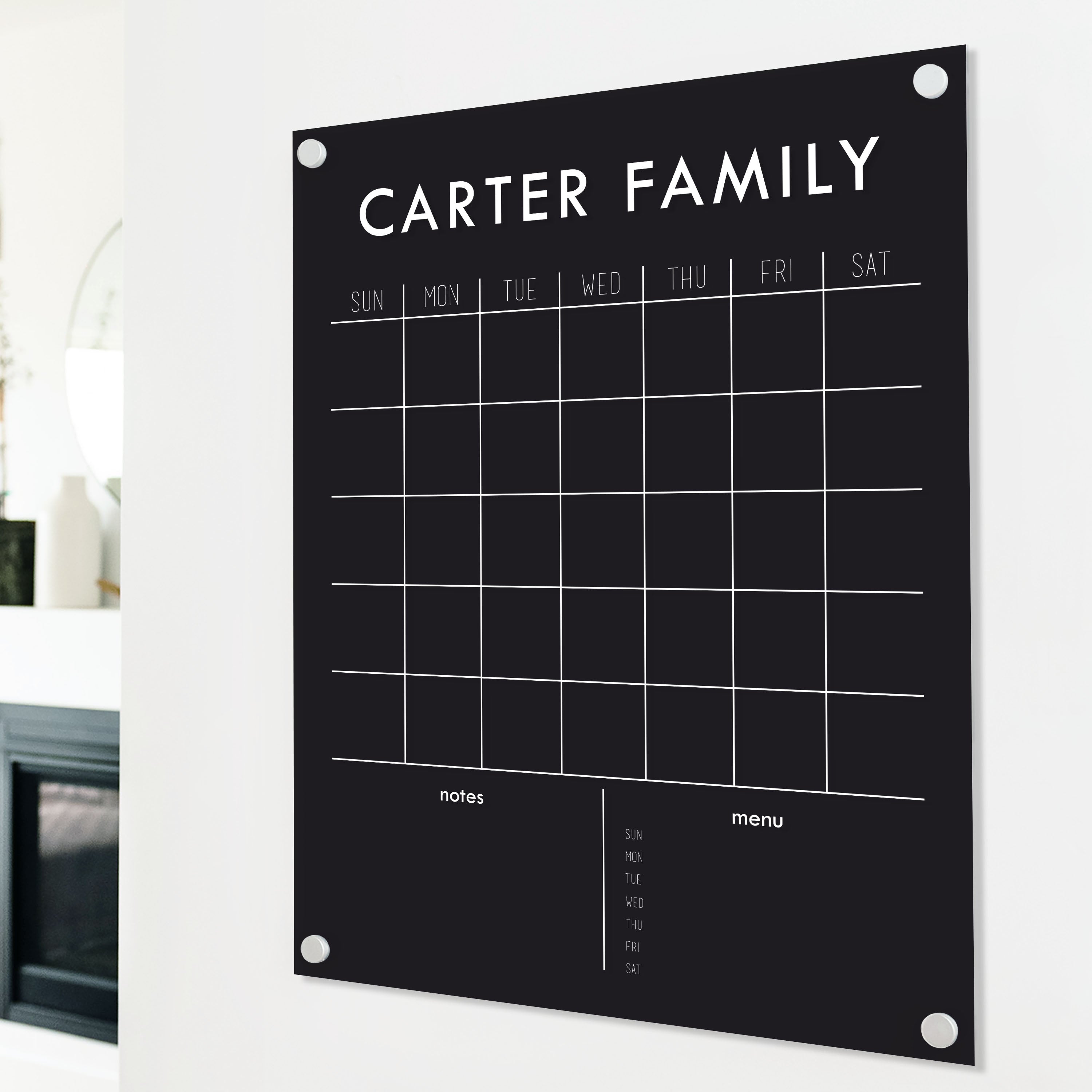 Monthly Black Acrylic Calendar + 2 Sections | Vertical Madi
